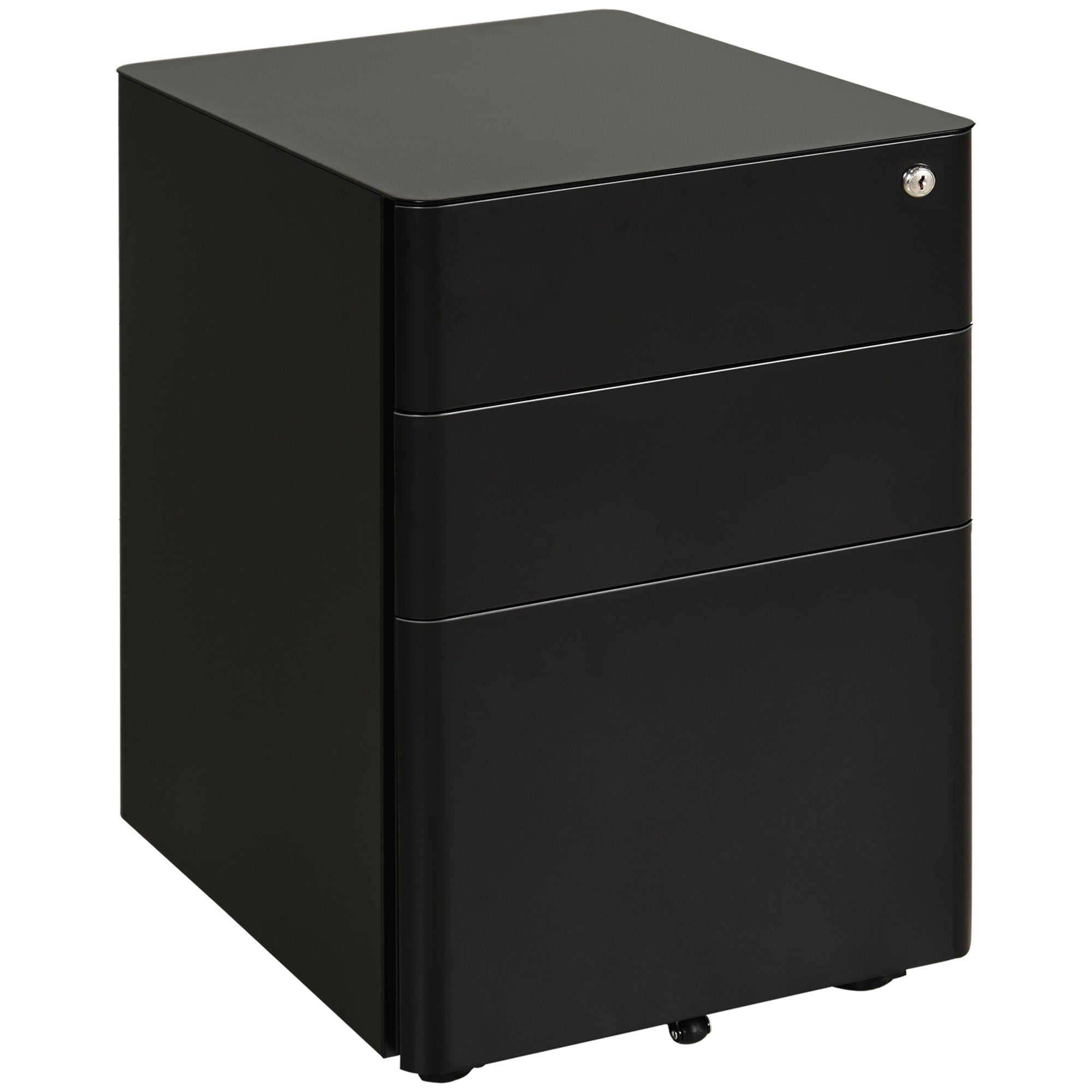 Vinsetto Metal Filing Cabinet 3 Drawer, Vertical File Cabinet with Lock, Mobile Office Cabinet with Wheels for Legal, Letter, A4 File, Black