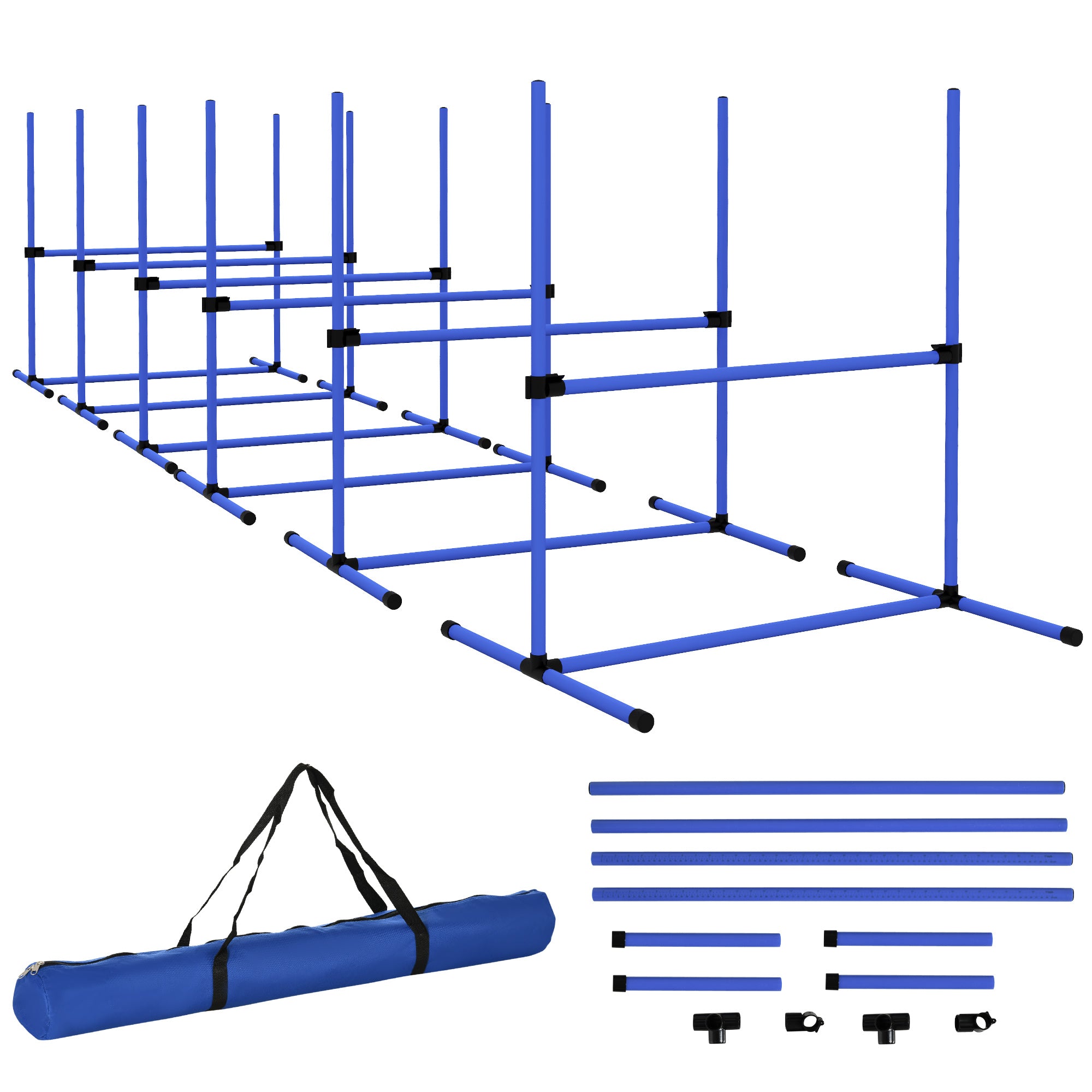 PawHut Set of 6 Dog Training Agility Gear Adjustable Jump Bar Pet Exercise Kit with Carrying Bag (Blue)