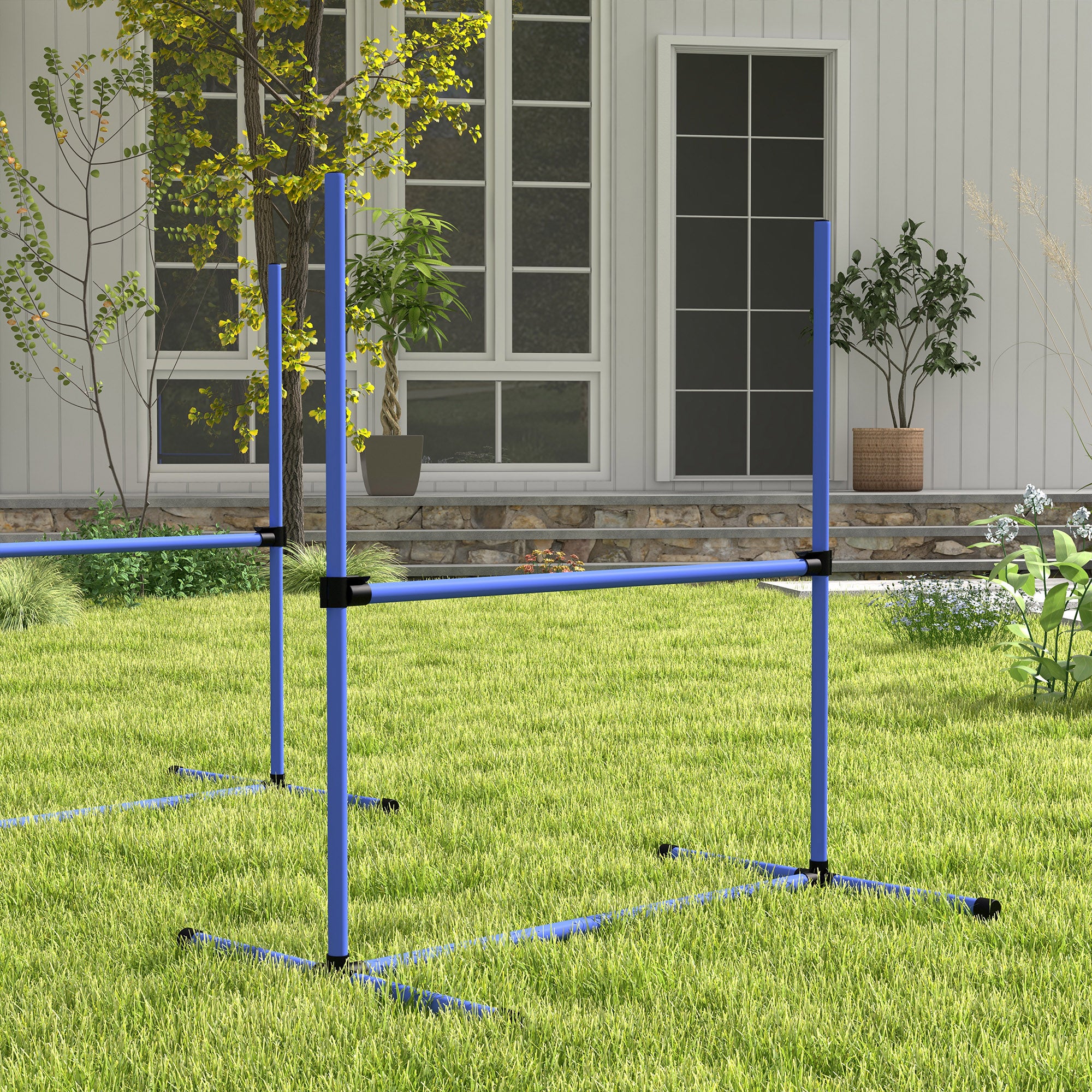 PawHut Set of 6 Dog Training Agility Gear Adjustable Jump Bar Pet Exercise Kit with Carrying Bag (Blue)