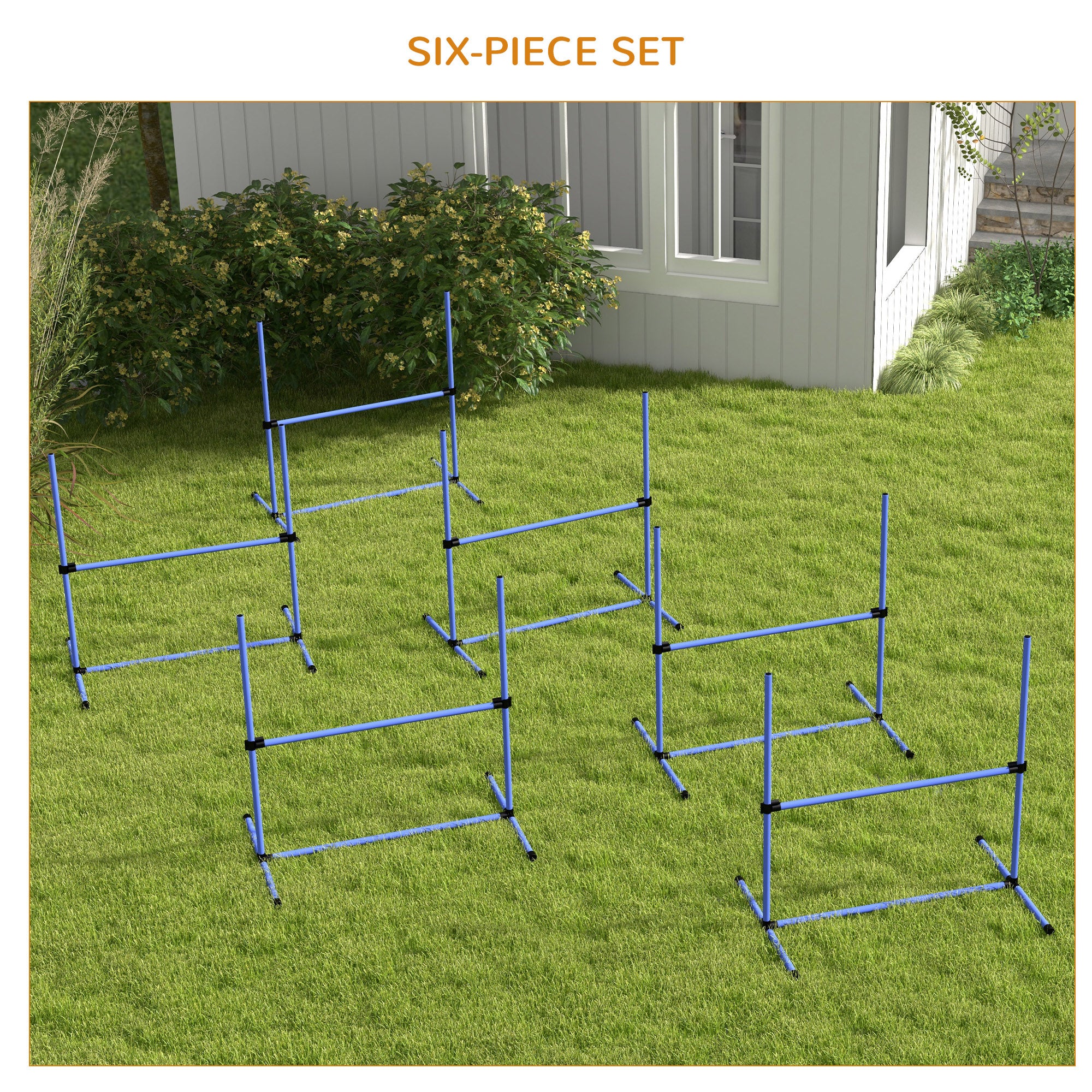 PawHut Set of 6 Dog Training Agility Gear Adjustable Jump Bar Pet Exercise Kit with Carrying Bag (Blue)