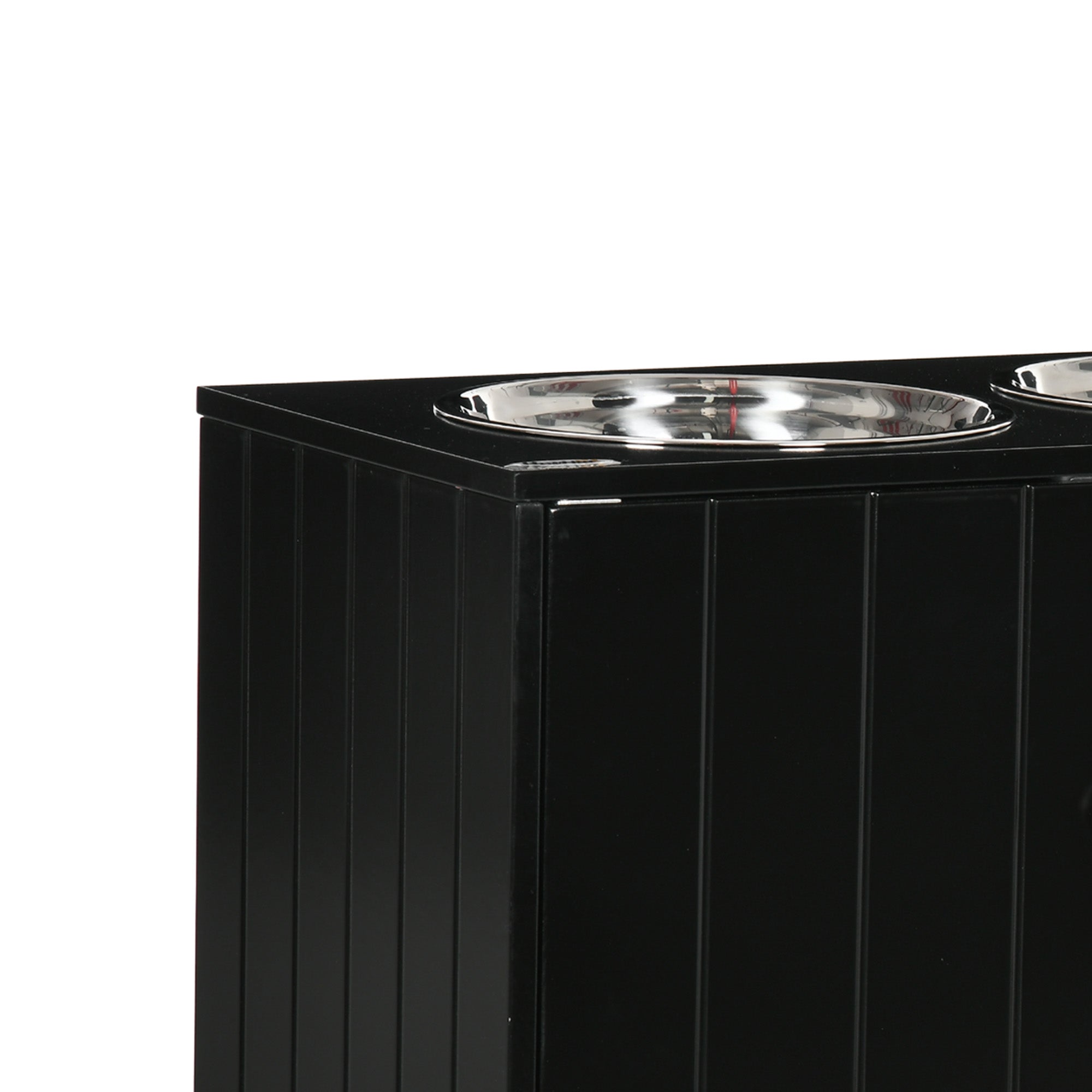 PawHut Raised Dog Bowls for Large Dogs Pet Feeding Station w/ Stand, Storage, Two Stainless Steel Bowls - Black