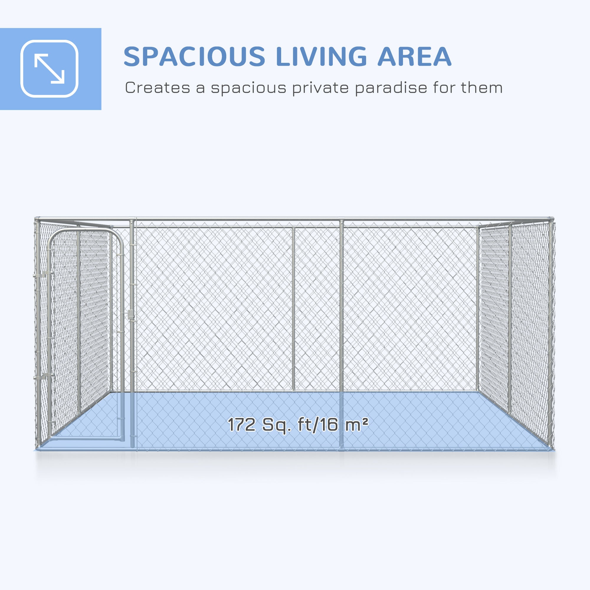 PawHut Large Dog Kennel Outside, Heavy Duty Dog Cage, Outdoor Fence Dog Run with Galvanized Chain Link, Secure Lock, 13.1' x 13.1' x 6'