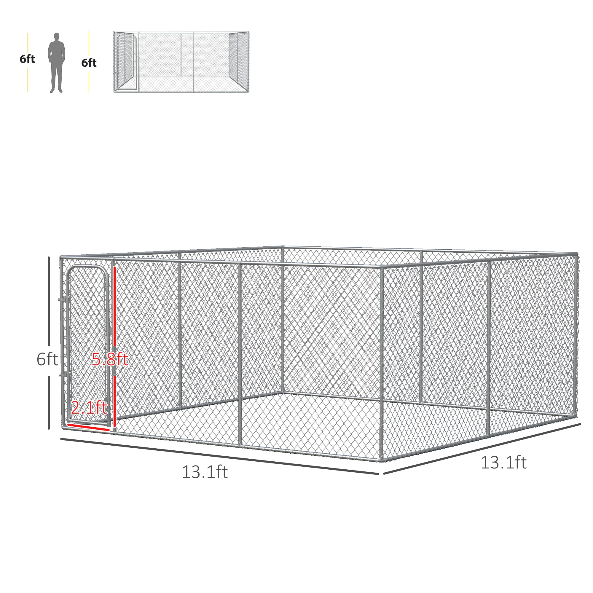 PawHut Large Dog Kennel Outside, Heavy Duty Dog Cage, Outdoor Fence Dog Run with Galvanized Chain Link, Secure Lock, 13.1' x 13.1' x 6'
