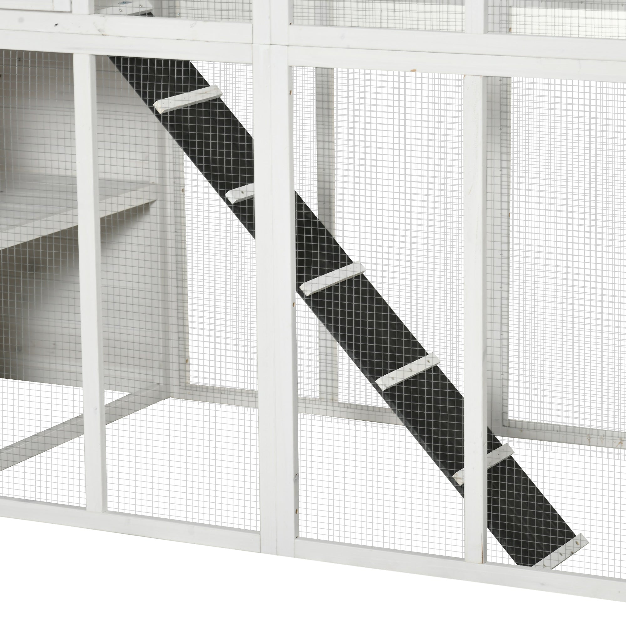 PawHut Outdoor Catio, Cat House Wooden Feral Cat Shelter, Cat Cage with Platforms, Waterproof Asphalt Roof, Ramps, 77" L, White