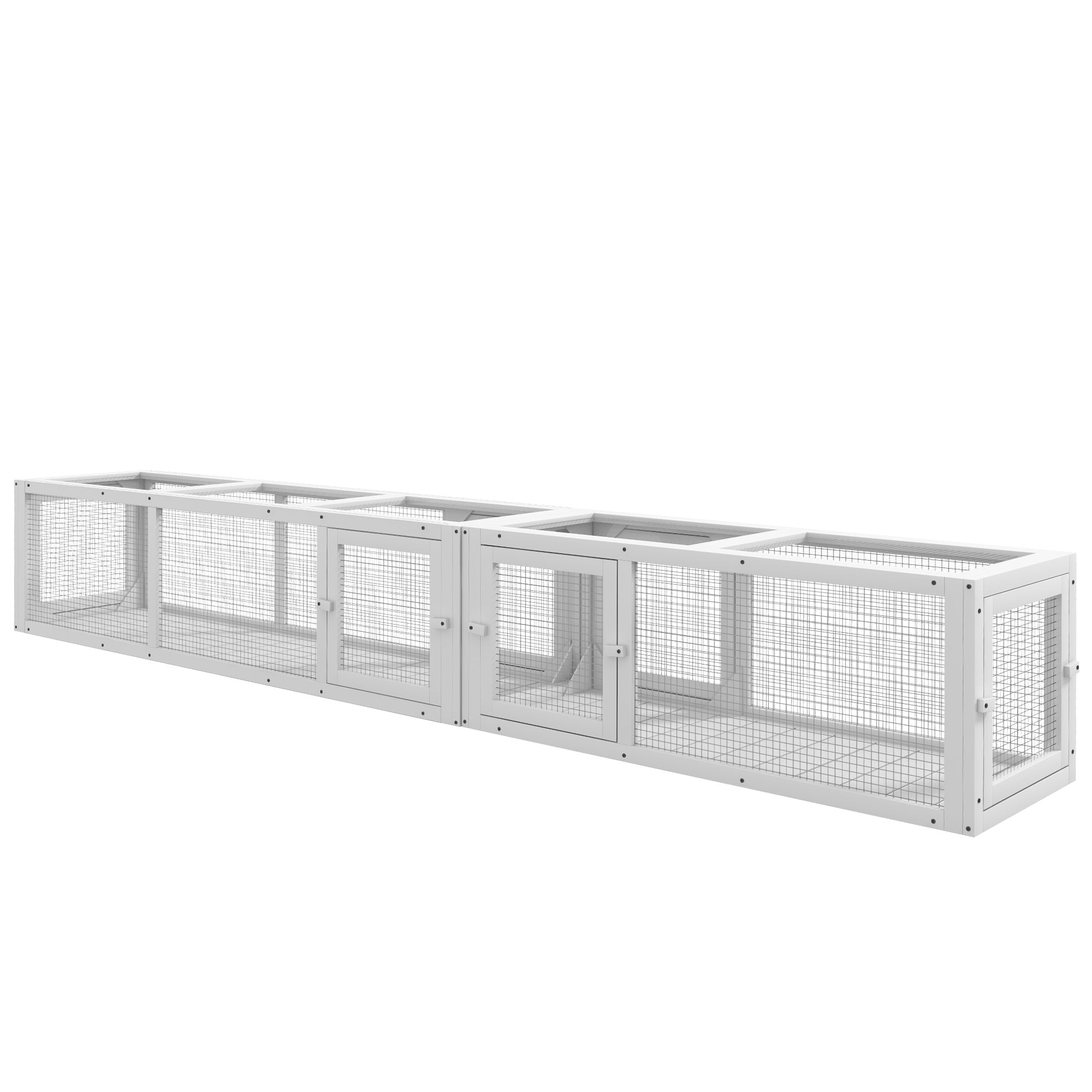 PawHut Cat Tunnel Outdoor, Wooden Cat Tube with Combinable Design, 8 Doors, 98" Cat Toys for Kitty, Puppy, Pet, House, Window, Cage, White
