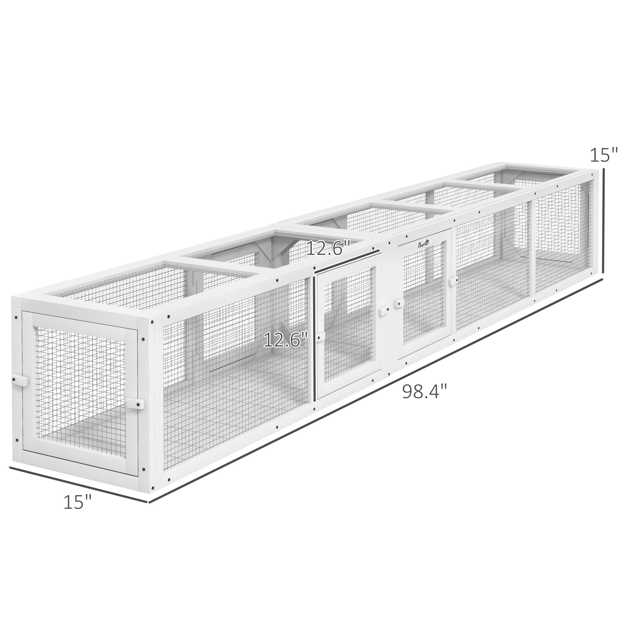 PawHut Cat Tunnel Outdoor, Wooden Cat Tube with Combinable Design, 8 Doors, 98" Cat Toys for Kitty, Puppy, Pet, House, Window, Cage, White