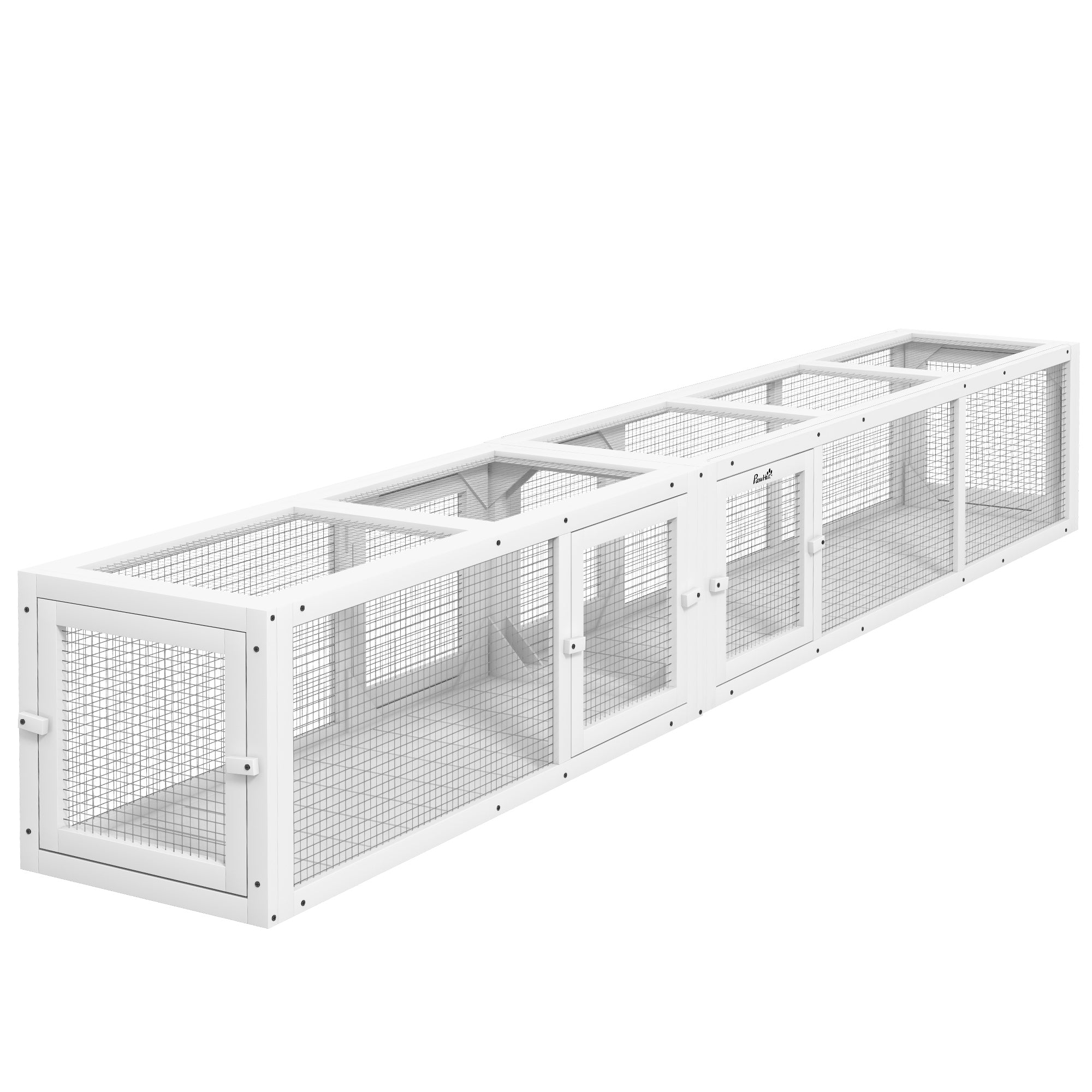 PawHut Cat Tunnel Outdoor, Wooden Cat Tube with Combinable Design, 8 Doors, 98" Cat Toys for Kitty, Puppy, Pet, House, Window, Cage, White