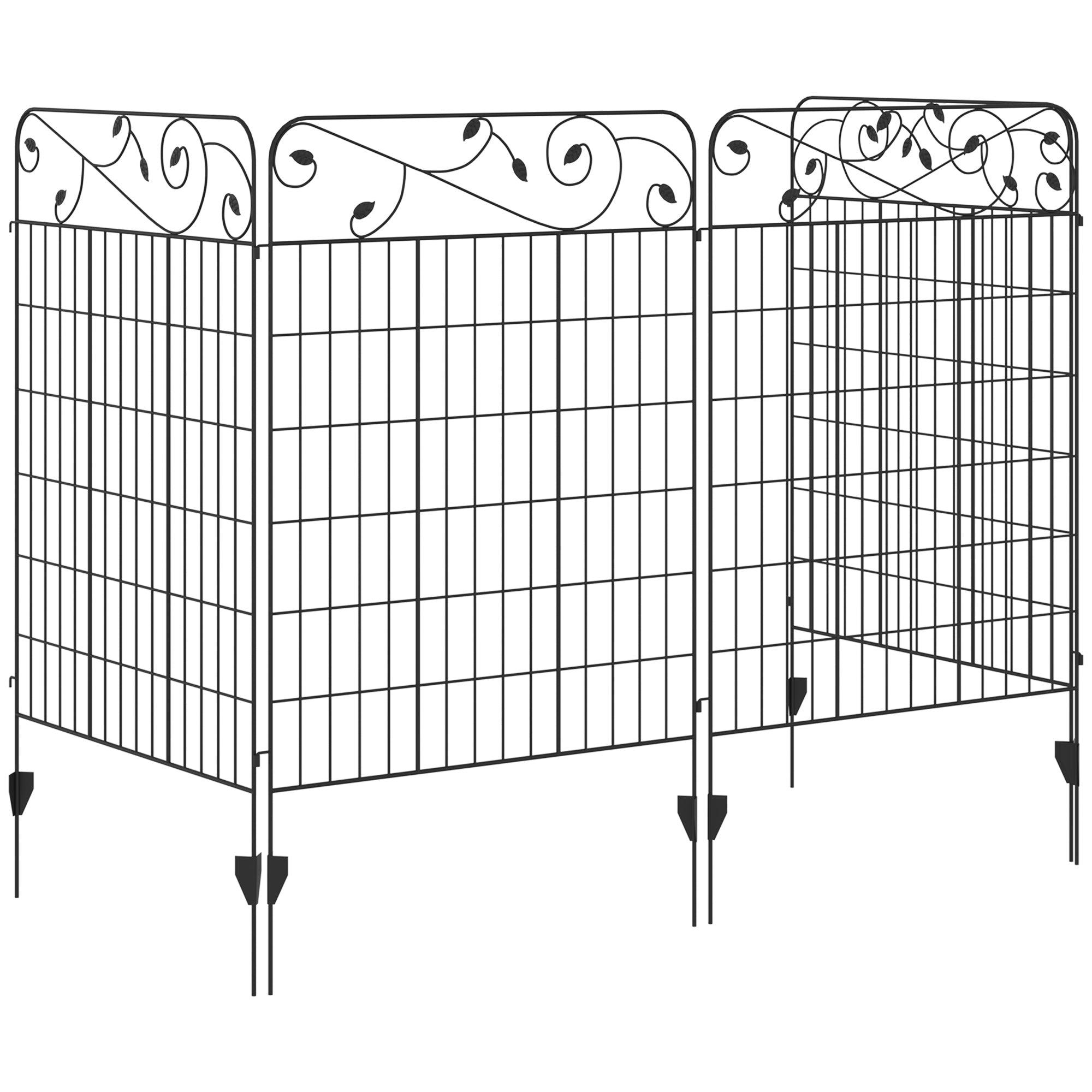 Outsunny Garden Fence, 4 Pack Metal Fence Panels, 11.5' Animal Barrier & Decorative Border Flower Edging for Yard, Landscape, Patio, Outdoor Décor, 43