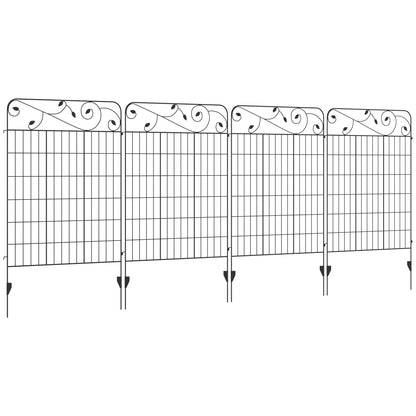 Outsunny Garden Fence, 4 Pack Metal Fence Panels, 11.5' Animal Barrier & Decorative Border Flower Edging for Yard, Landscape, Patio, Outdoor Décor, 43" H, Square Vines