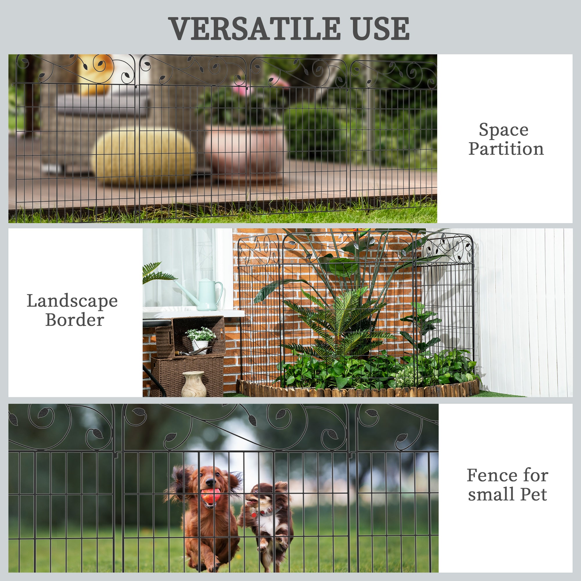 Outsunny Garden Fence, 4 Pack Metal Fence Panels, 11.5' Animal Barrier & Decorative Border Flower Edging for Yard, Landscape, Patio, Outdoor Décor, 43" H, Square Vines