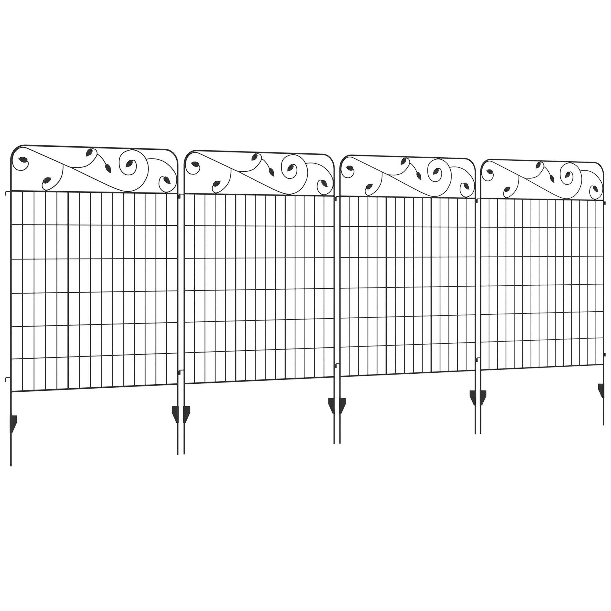 Outsunny Garden Fence, 4 Pack Metal Fence Panels, 11.5' Animal Barrier & Decorative Border Flower Edging for Yard, Landscape, Patio, Outdoor Décor, 43" H, Square Vines