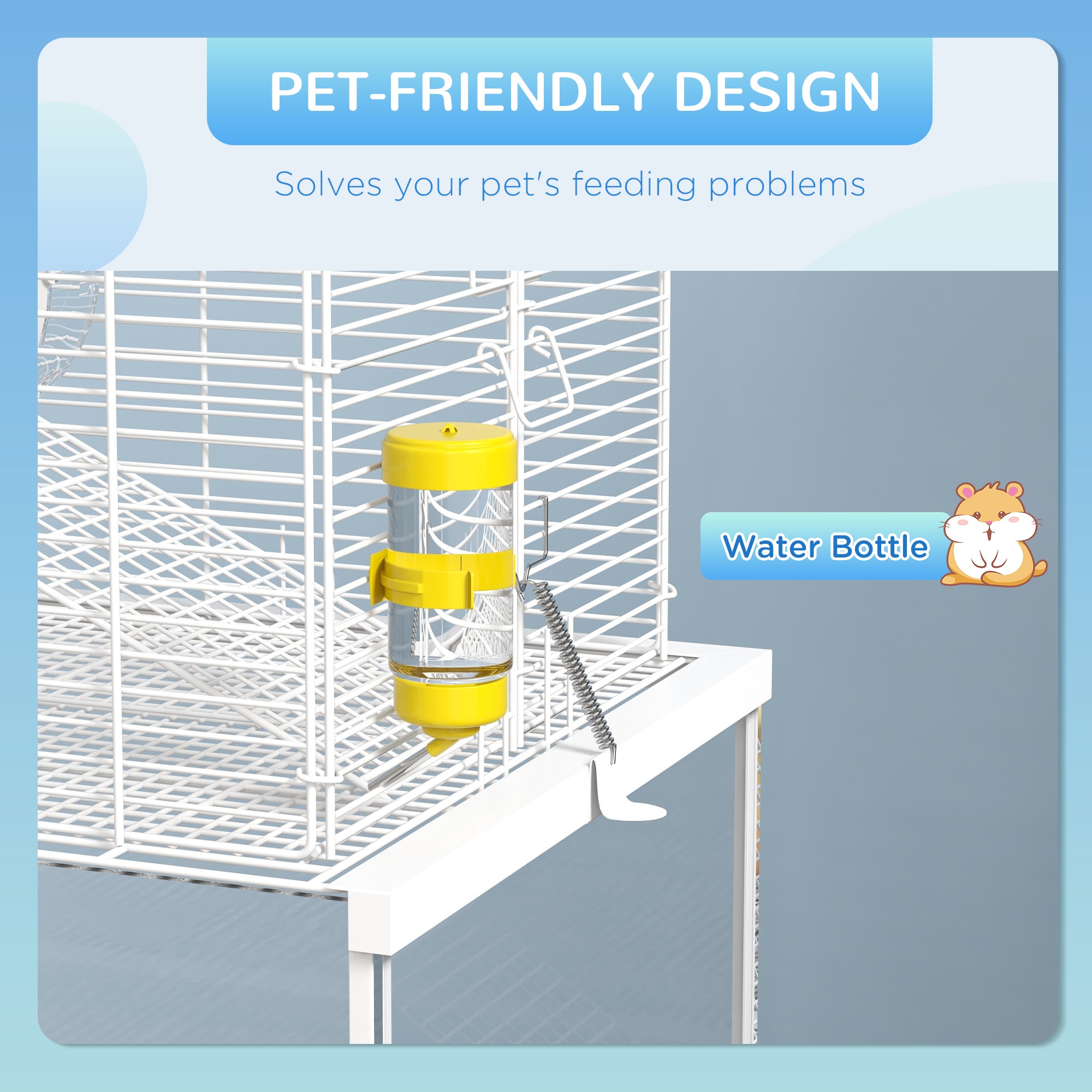 PawHut 3 Tiers Hamster Cage, Gerbil Cage with Deep Glass Bottom, Ramps, Platforms, Hut, Exercise Wheel, Water Bottle, for Dwarf Hamsters, 49.5 x 29.5 x 51cm