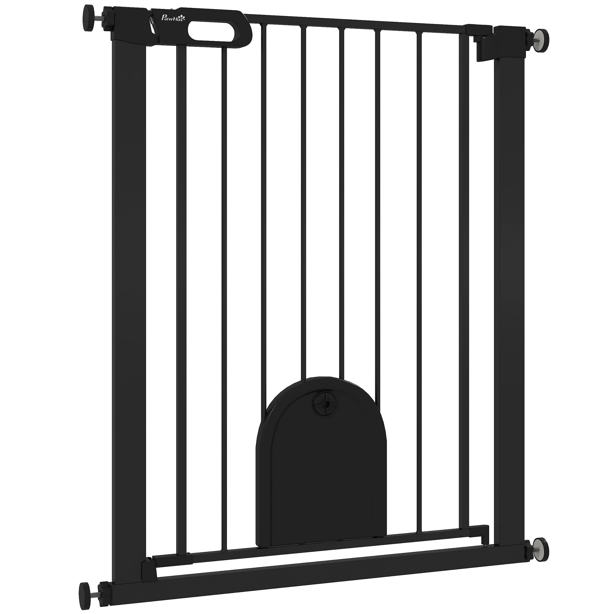 PawHut 30"-32" Extra Wide Pet Gate with Small Door, 35"H Dog Gate with Safety Gate Barrier, Stair Pressure Fit, Auto Close, Double Locking, for Doorways, Hallways, Black