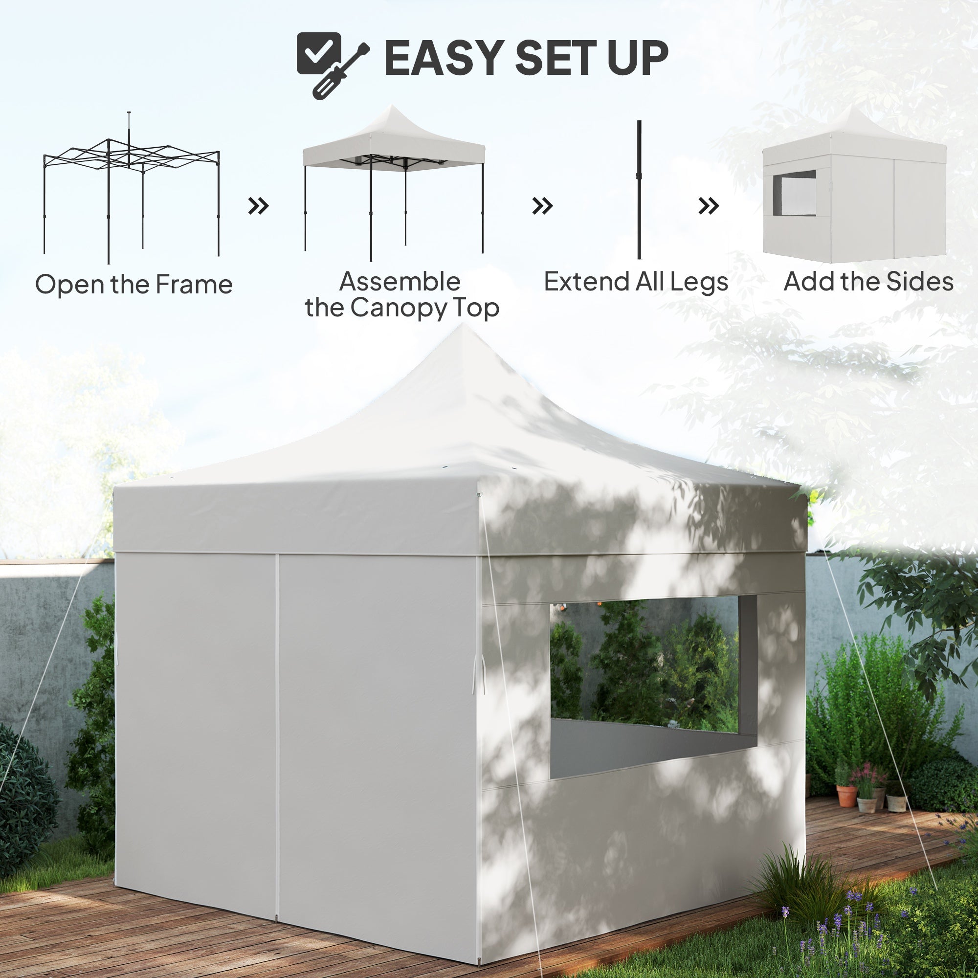 Outsunny 10' x 10' Pop Up Canopy Tent with Sidewalls, UPF50+ Instant Sun Shelter, Height Adjustable Portable Gazebo, with Wheeled Bag and Sand Bags for Outdoor, Garden, Patio