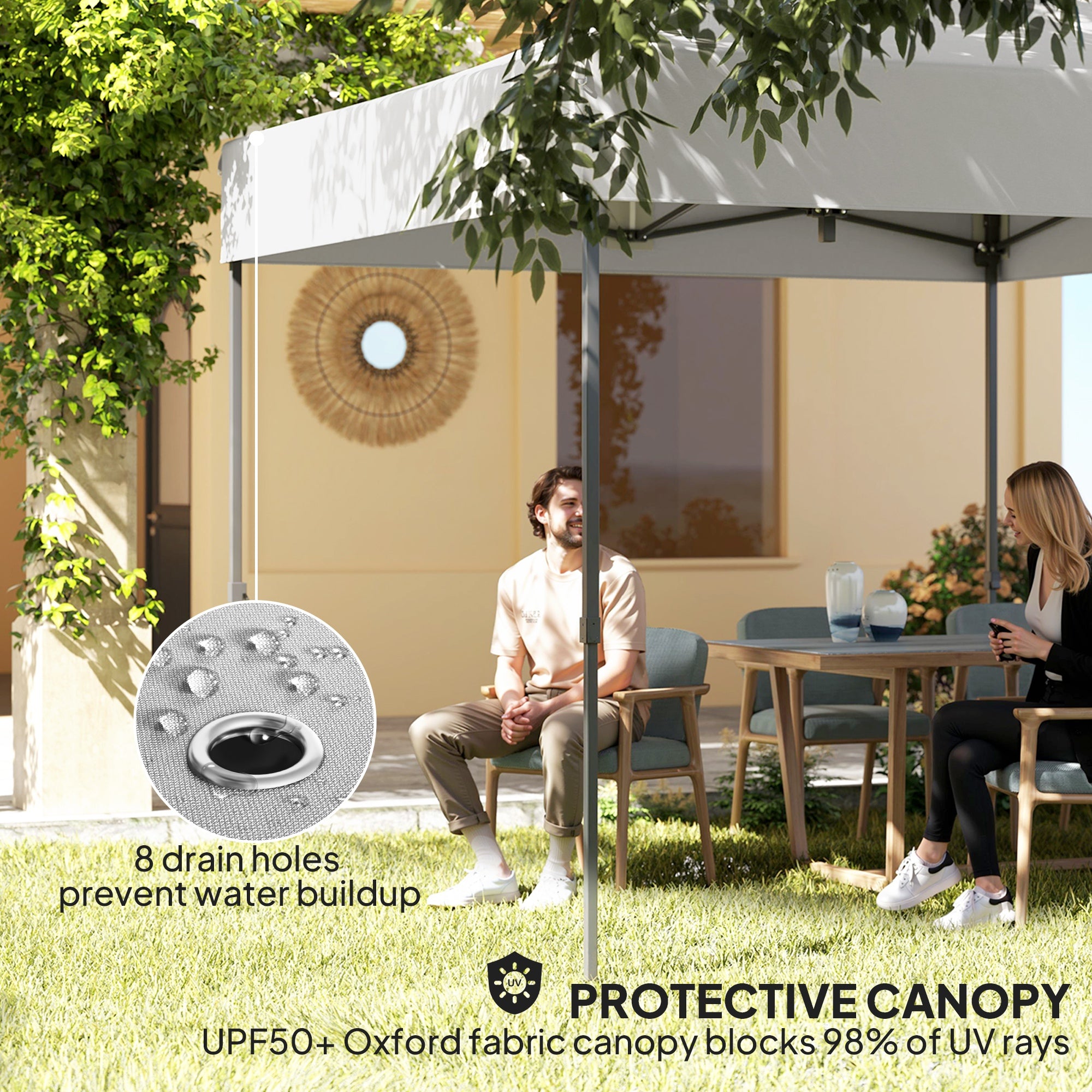 Outsunny 10' x 10' Pop Up Canopy Tent with Sidewalls, UPF50+ Instant Sun Shelter, Height Adjustable Portable Gazebo, with Wheeled Bag and Sand Bags for Outdoor, Garden, Patio