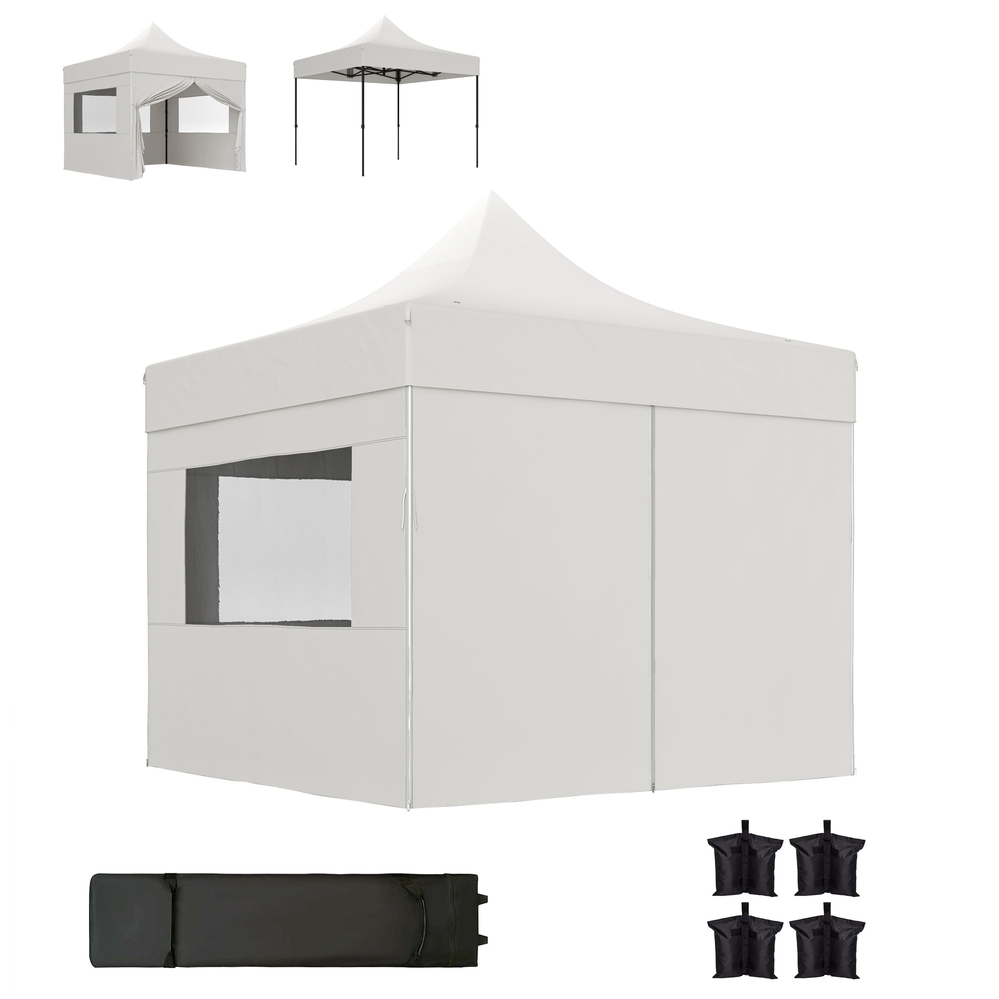 Outsunny 10' x 10' Pop Up Canopy Tent with Sidewalls, UPF50+ Instant Sun Shelter, Height Adjustable Portable Gazebo, with Wheeled Bag and Sand Bags for Outdoor, Garden, Patio