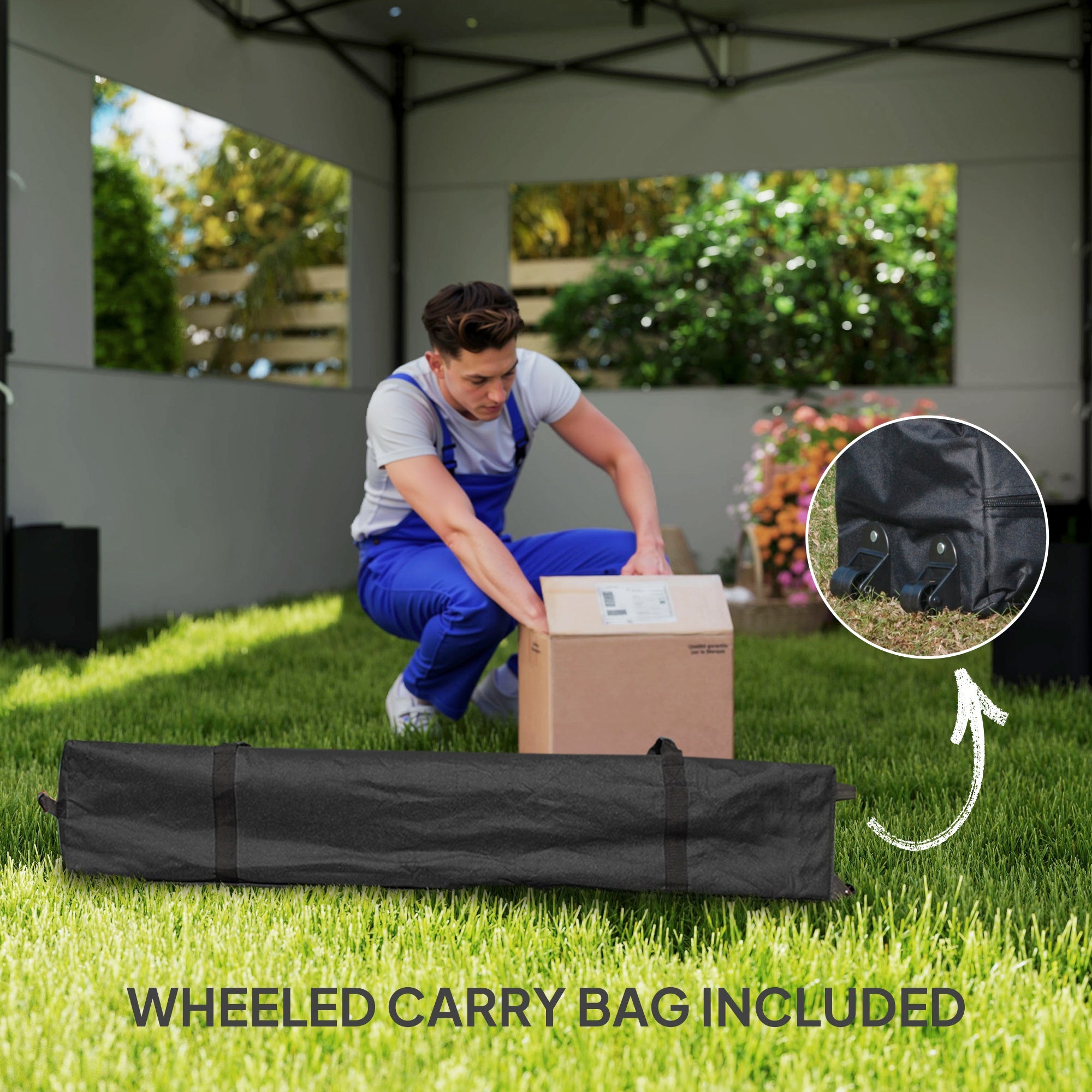 Outsunny 10' x 10' Pop Up Canopy Tent with Sidewalls, UPF50+ Instant Sun Shelter, Height Adjustable Portable Gazebo, with Wheeled Bag and Sand Bags for Outdoor, Garden, Patio