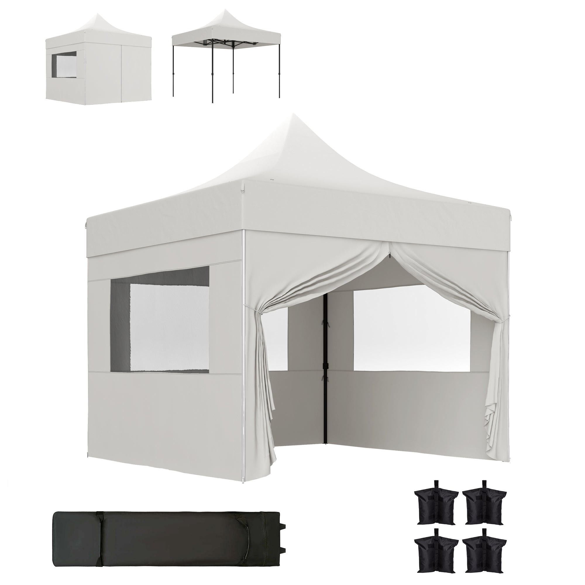 Outsunny 10' x 10' Pop Up Canopy Tent with Sidewalls, UPF50+ Instant Sun Shelter, Height Adjustable Portable Gazebo, with Wheeled Bag and Sand Bags for Outdoor, Garden, Patio