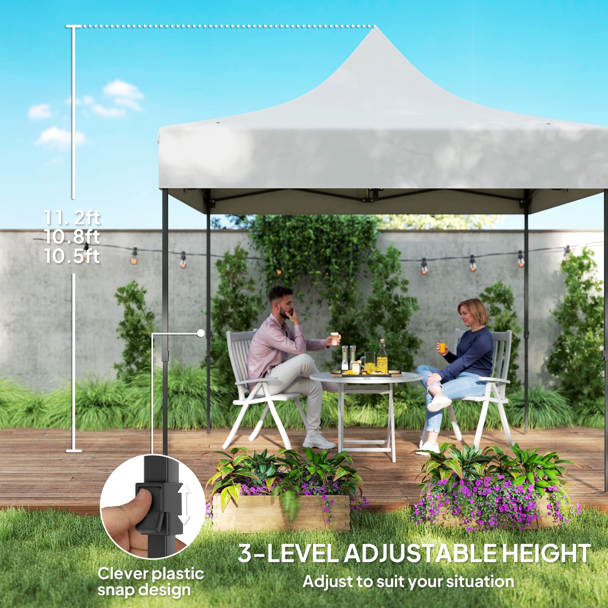 Outsunny 10' x 10' Pop Up Canopy Tent with Sidewalls, UPF50+ Instant Sun Shelter, Height Adjustable Portable Gazebo, with Wheeled Bag and Sand Bags for Outdoor, Garden, Patio