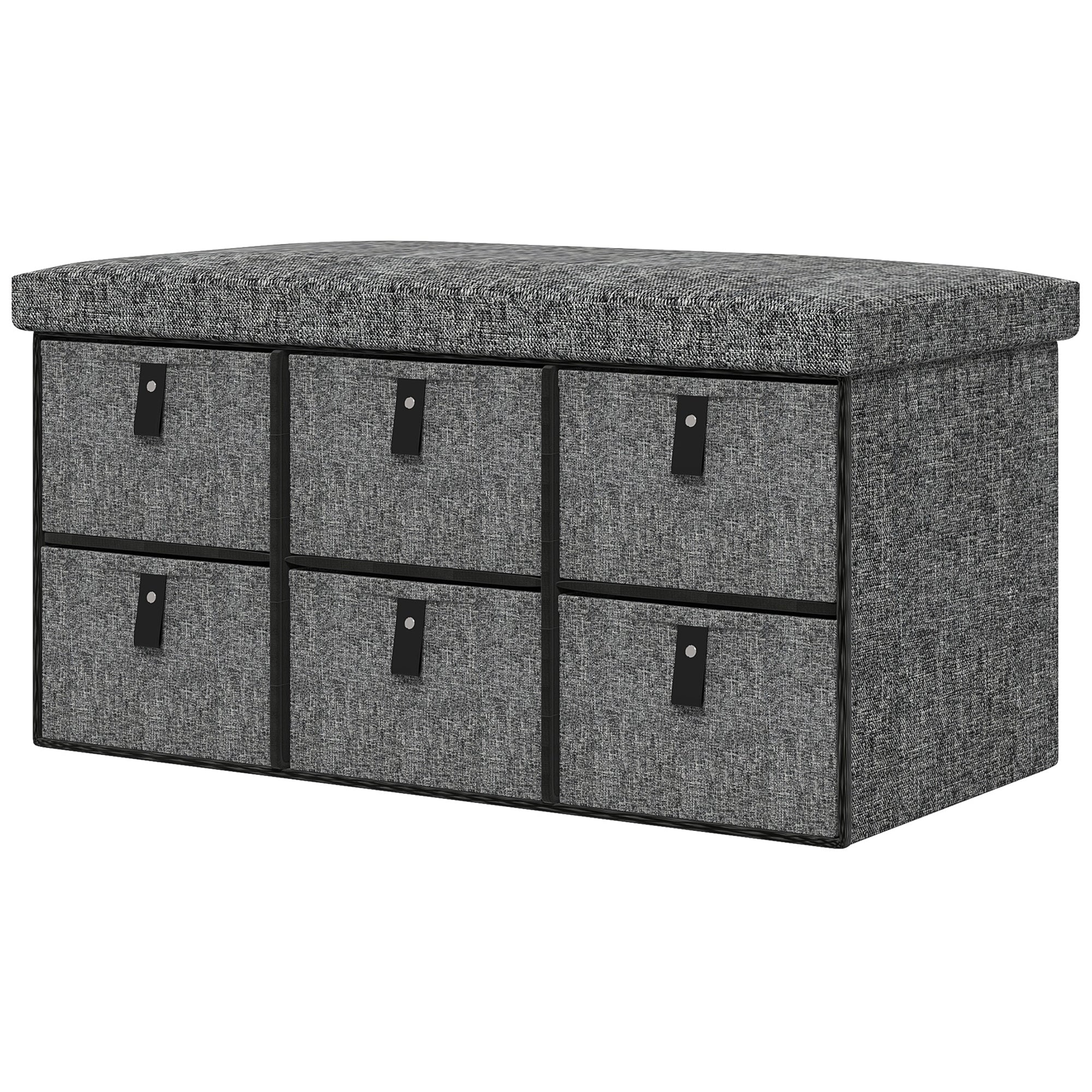 HOMCOM Shoe Bench with Seat, Shoe Storage Bench with Cushion and 6 Fabric Drawers for Entryway, Hallway, Living Room, Bedroom, Charcoal Grey
