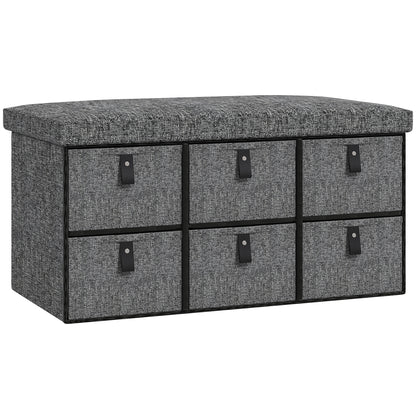 HOMCOM Shoe Bench with Seat, Shoe Storage Bench with Cushion and 6 Fabric Drawers for Entryway, Hallway, Living Room, Bedroom, Charcoal Grey