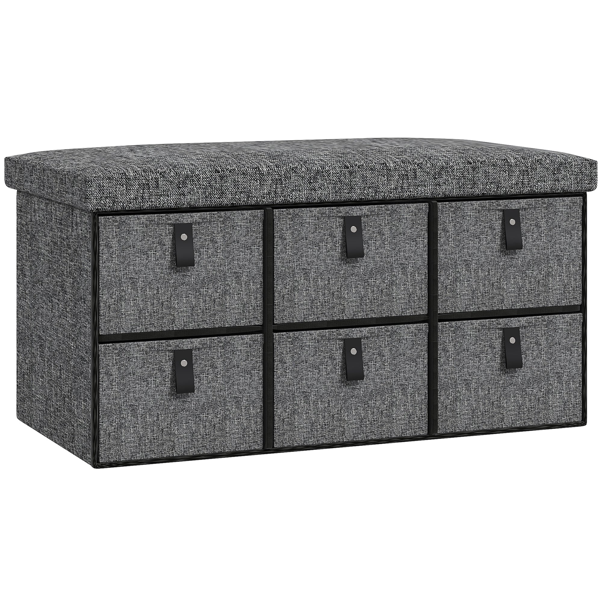 HOMCOM Shoe Bench with Seat, Shoe Storage Bench with Cushion and 6 Fabric Drawers for Entryway, Hallway, Living Room, Bedroom, Charcoal Grey