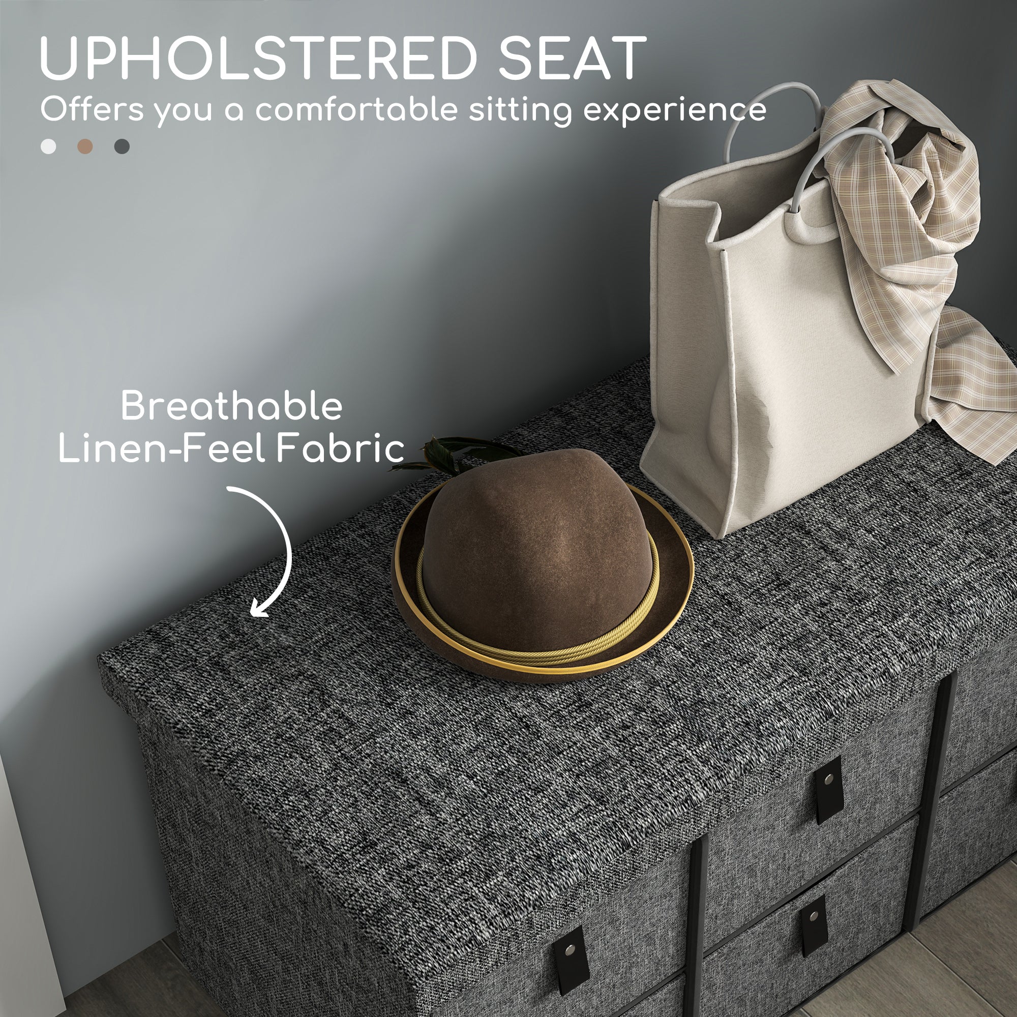 HOMCOM Shoe Bench with Seat, Shoe Storage Bench with Cushion and 6 Fabric Drawers for Entryway, Hallway, Living Room, Bedroom, Charcoal Grey