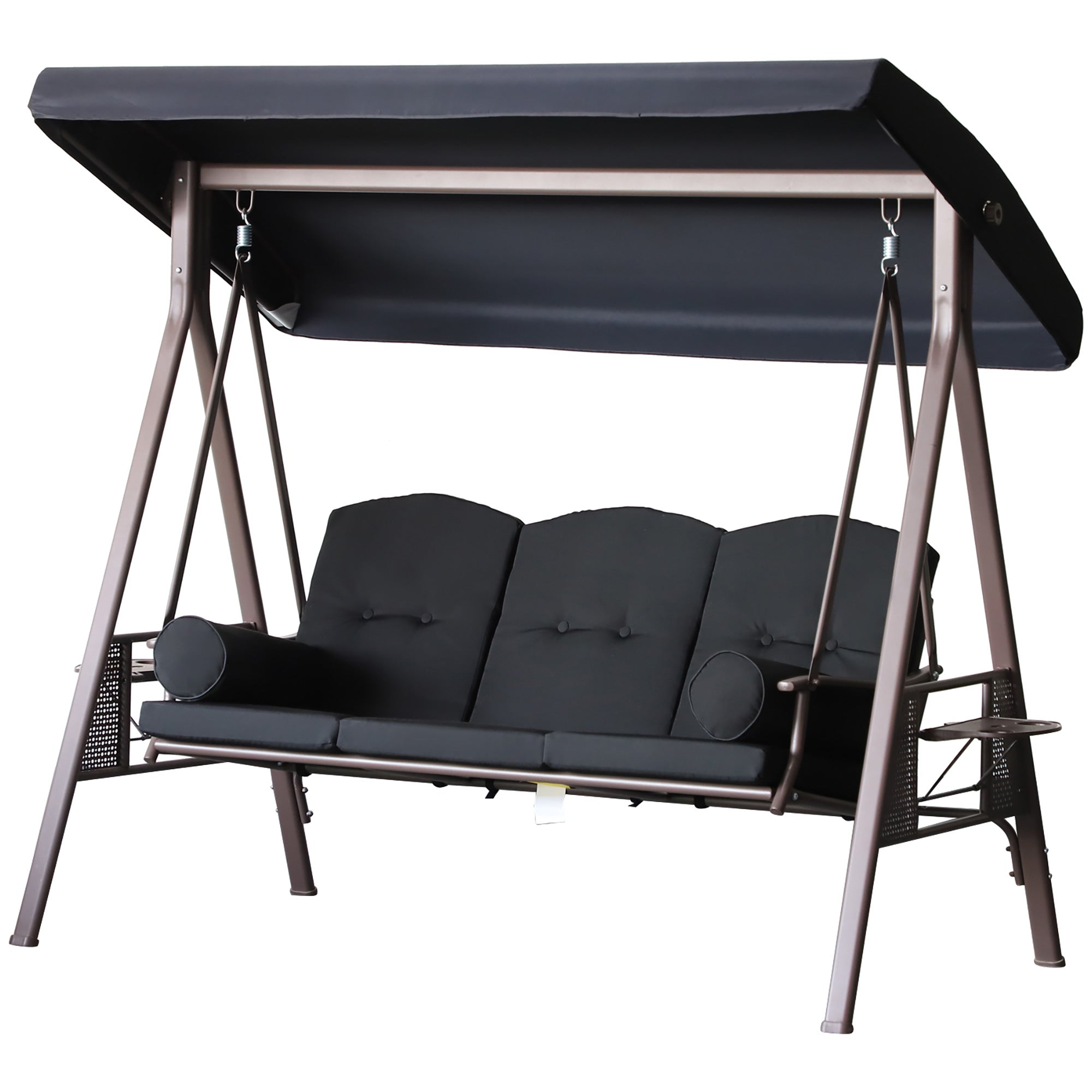 Outsunny 3 Seater Porch Swing Heavy Duty Outdoor Swing Chair Outdoor Lounge Hammock Cushioned Seat w/ Tilt Canopy, Black