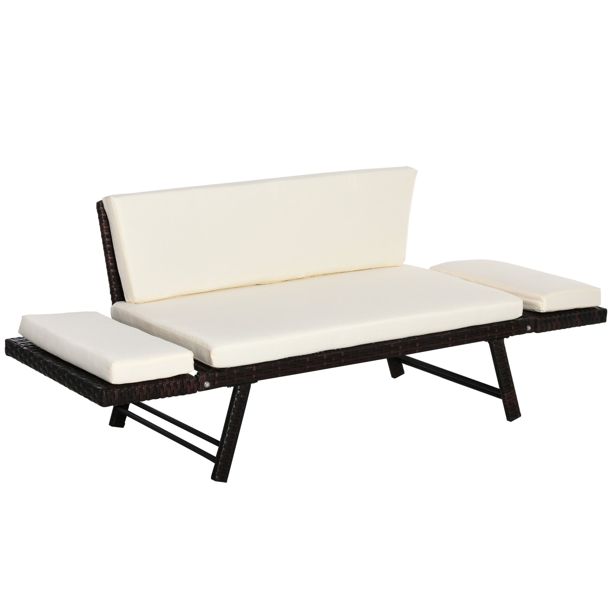 Outsunny Wicker Patio Furniture with Cushion, Outdoor PE Rattan Furniture Convertible Sofa Bed with Adjustable Armchair, Chaise Lounge Loveseat, for Deck, Backyard, Brown