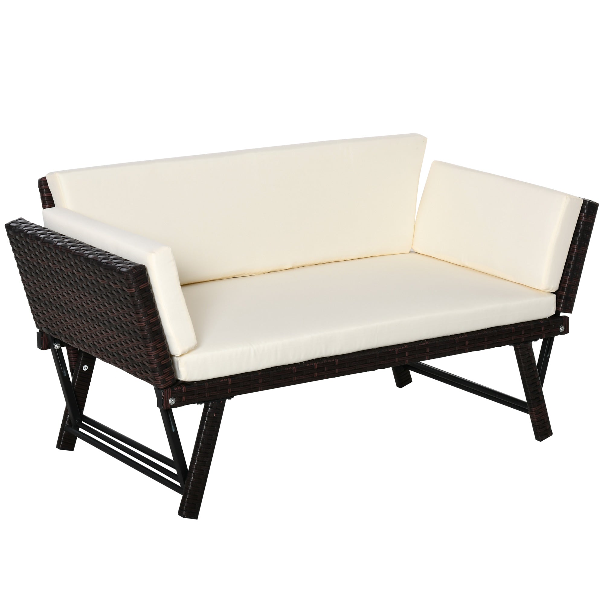 Outsunny Wicker Patio Furniture with Cushion, Outdoor PE Rattan Furniture Convertible Sofa Bed with Adjustable Armchair, Chaise Lounge Loveseat, for Deck, Backyard, Brown