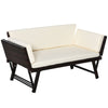 Outsunny Wicker Patio Furniture with Cushion, Outdoor PE Rattan Furniture Convertible Sofa Bed with Adjustable Armchair, Chaise Lounge Loveseat, for Deck, Backyard, Brown
