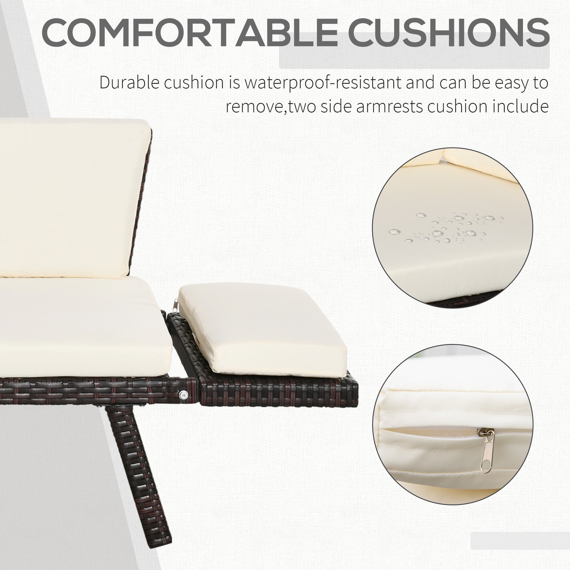 Outsunny Wicker Patio Furniture with Cushion, Outdoor PE Rattan Furniture Convertible Sofa Bed with Adjustable Armchair, Chaise Lounge Loveseat, for Deck, Backyard, Brown