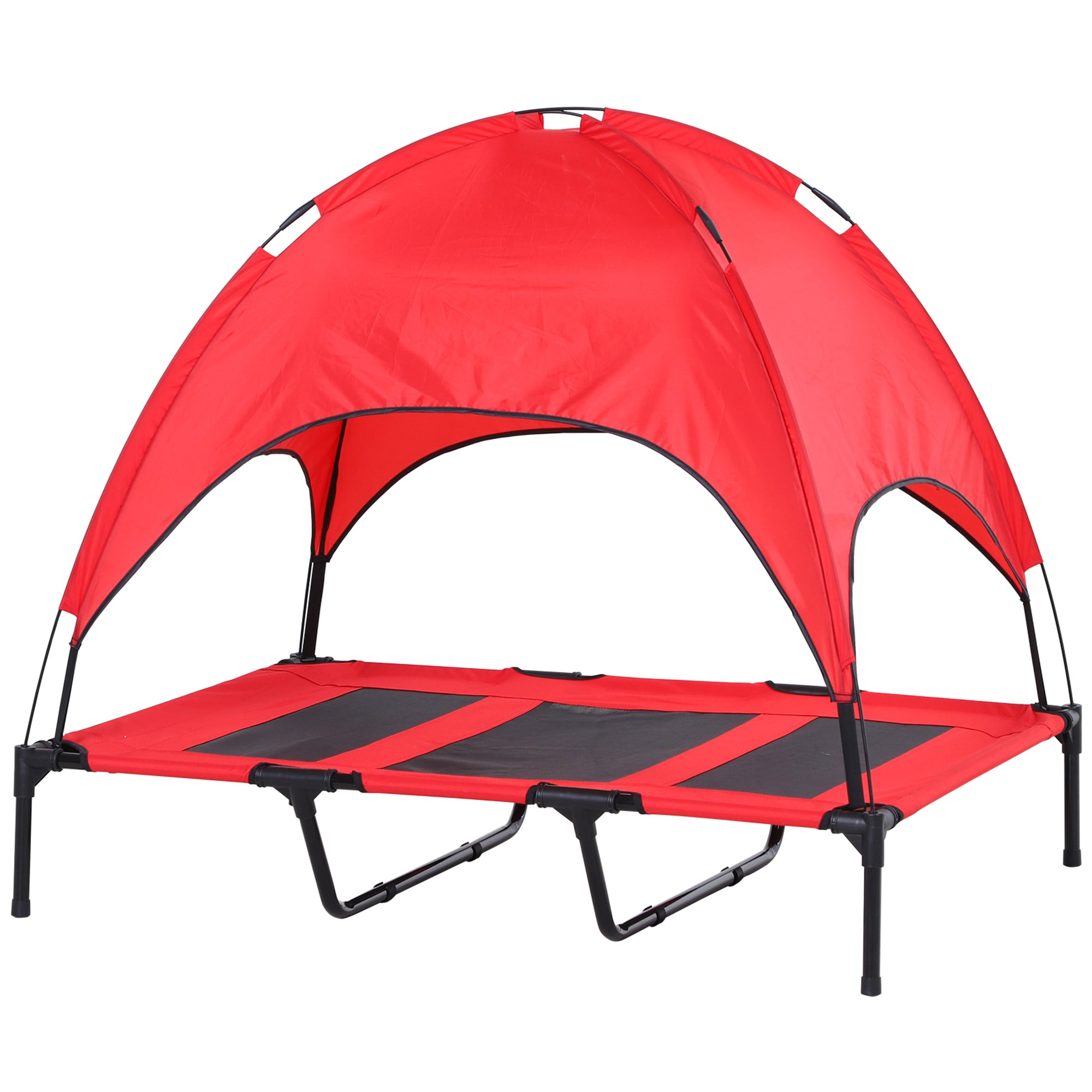 PawHut Elevated Dog Bed with Canopy, Portable Raised Dog Cot for XL Sized Dogs, Indoor & Outdoor, 48" x 36" x 43", Red