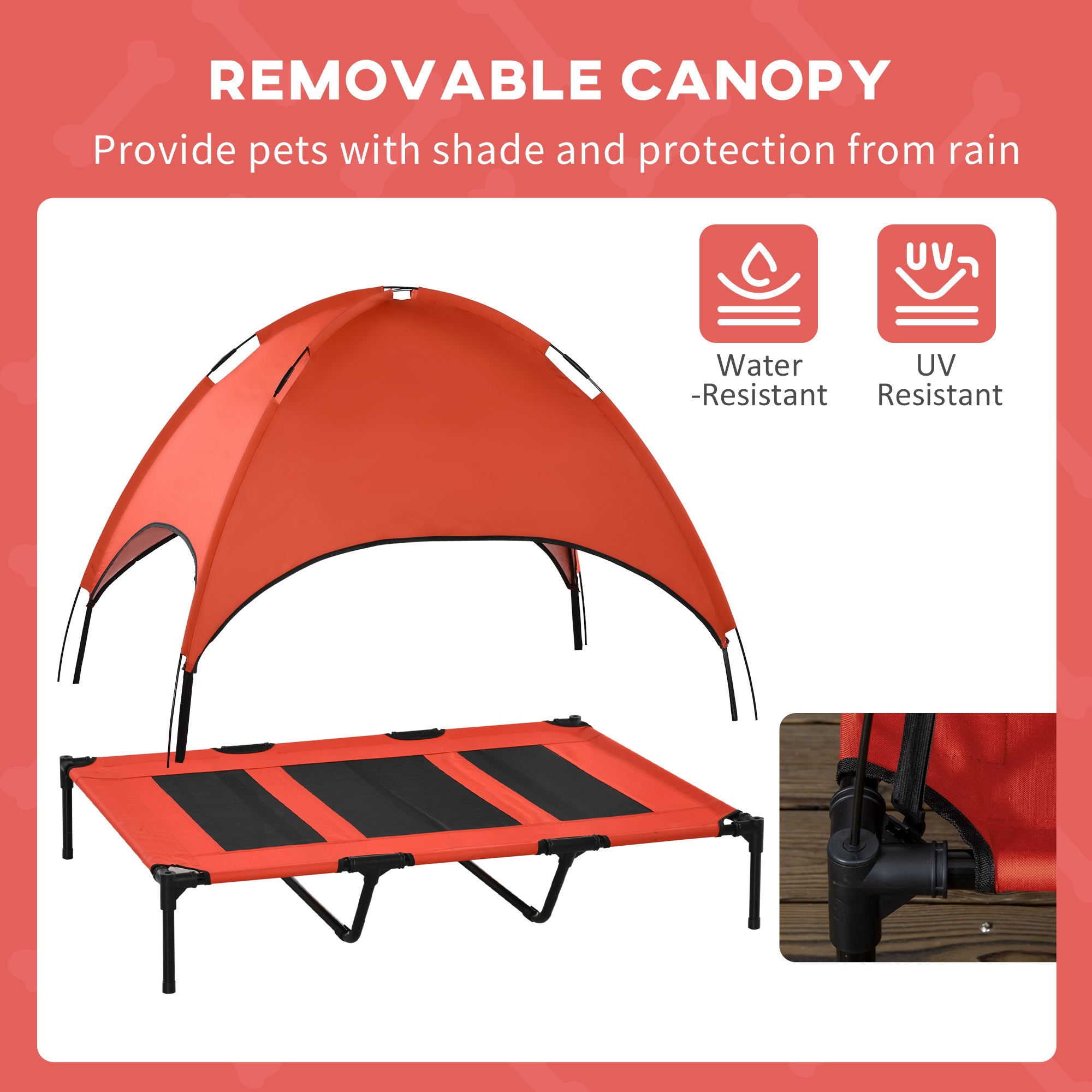 PawHut Elevated Dog Bed with Canopy, Portable Raised Dog Cot for XL Sized Dogs, Indoor & Outdoor, 48" x 36" x 43", Red