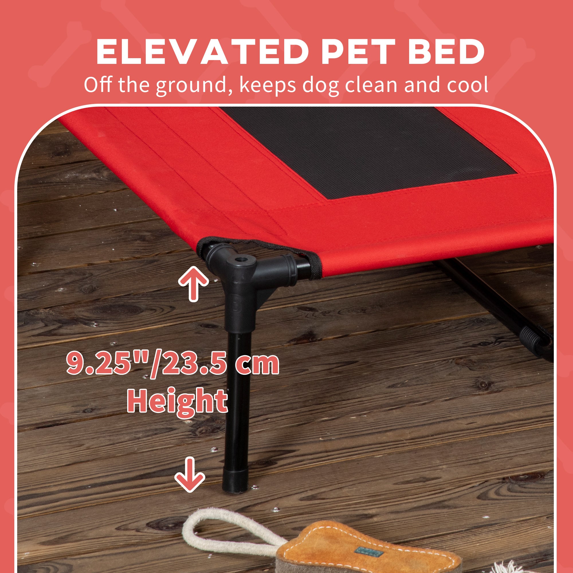 PawHut Elevated Dog Bed with Canopy, Portable Raised Dog Cot for XL Sized Dogs, Indoor & Outdoor, 48" x 36" x 43", Red