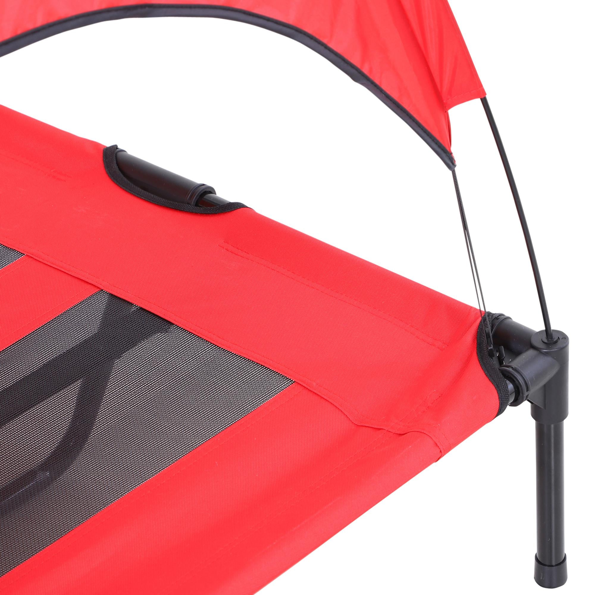 PawHut Elevated Dog Bed with Canopy, Portable Raised Dog Cot for XL Sized Dogs, Indoor & Outdoor, 48" x 36" x 43", Red