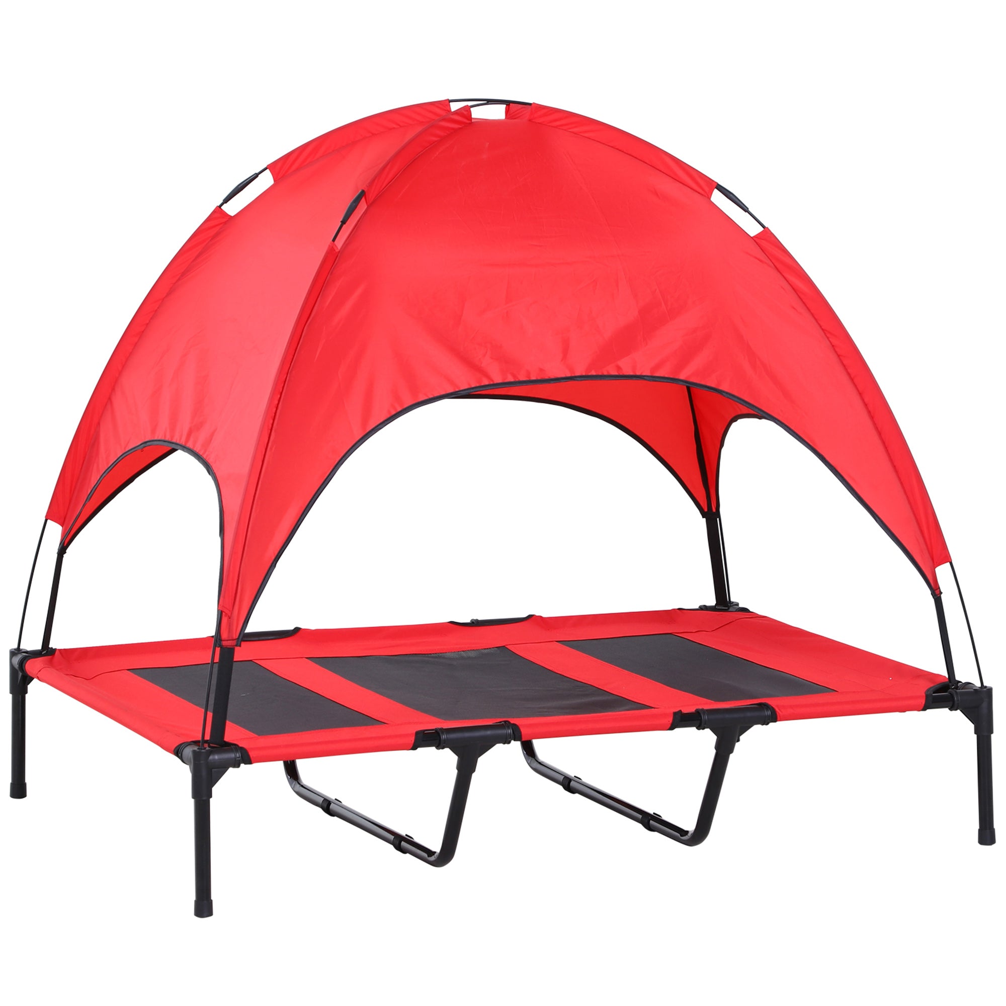 PawHut Elevated Dog Bed with Canopy, Portable Raised Dog Cot for XL Sized Dogs, Indoor & Outdoor, 48" x 36" x 43", Red