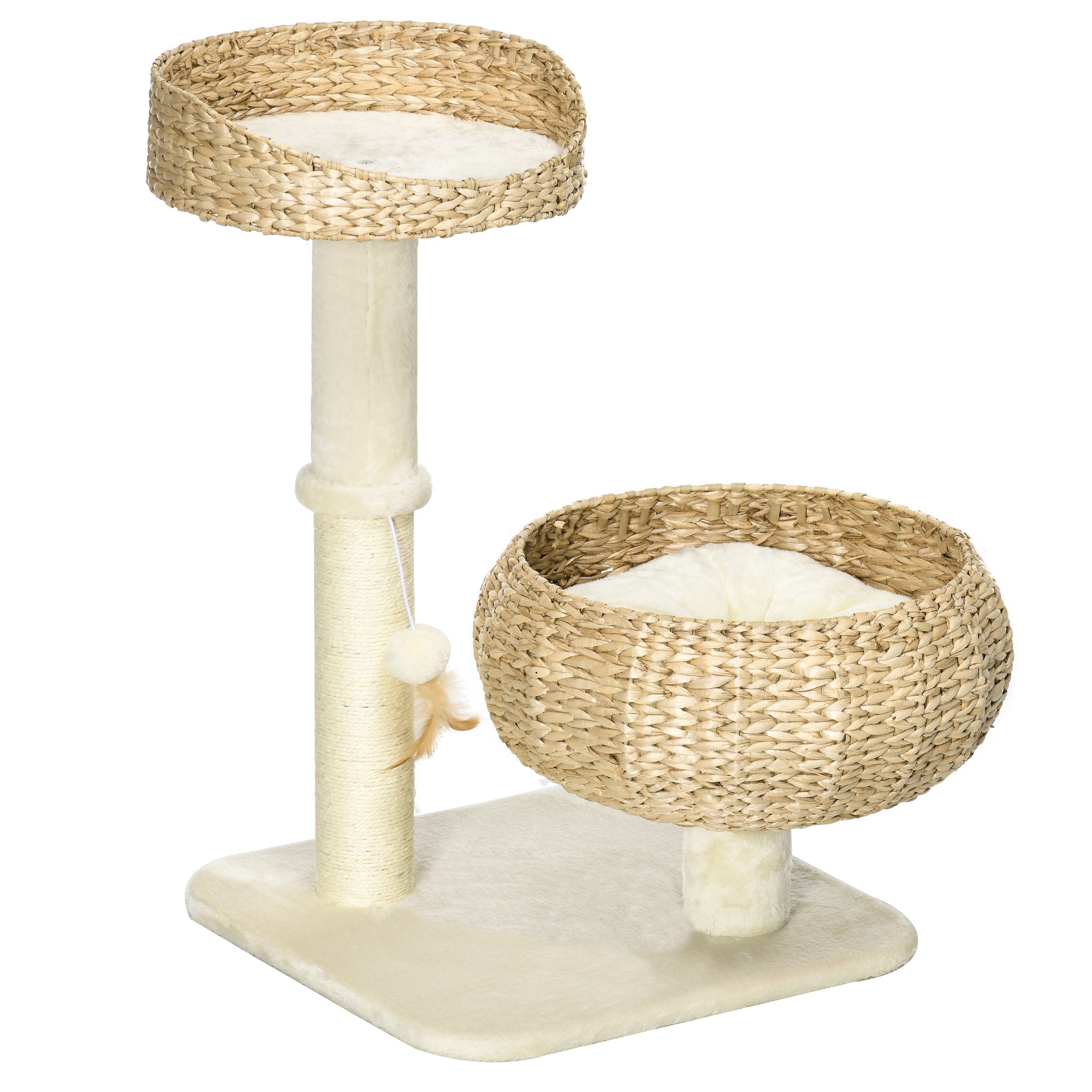 PawHut 72cm Cat Tree for Indoor Cats with 2 Beds, Kitten Tower with Scratching Post, Toy Ball - Beige