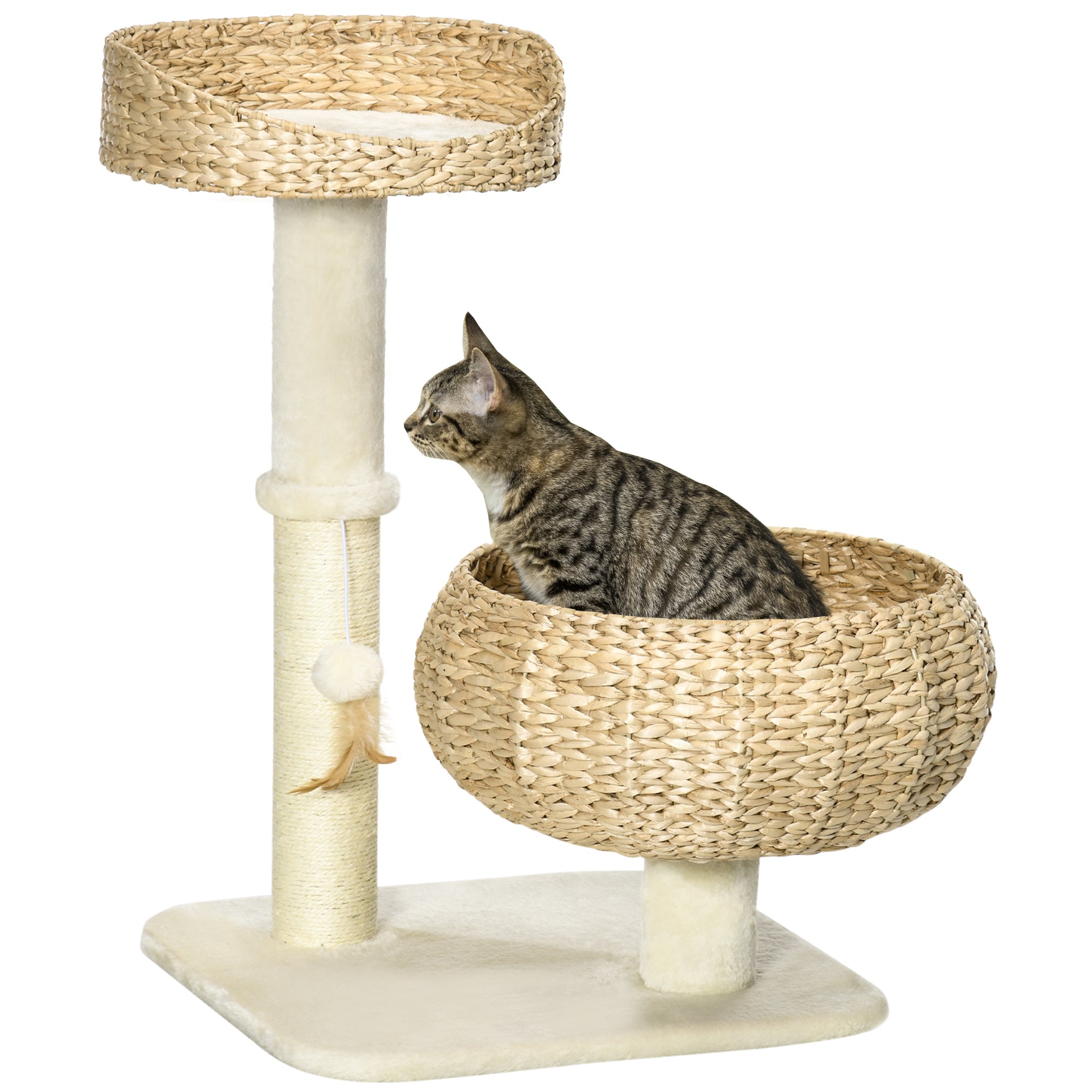 PawHut 72cm Cat Tree for Indoor Cats with 2 Beds, Kitten Tower with Scratching Post, Toy Ball - Beige