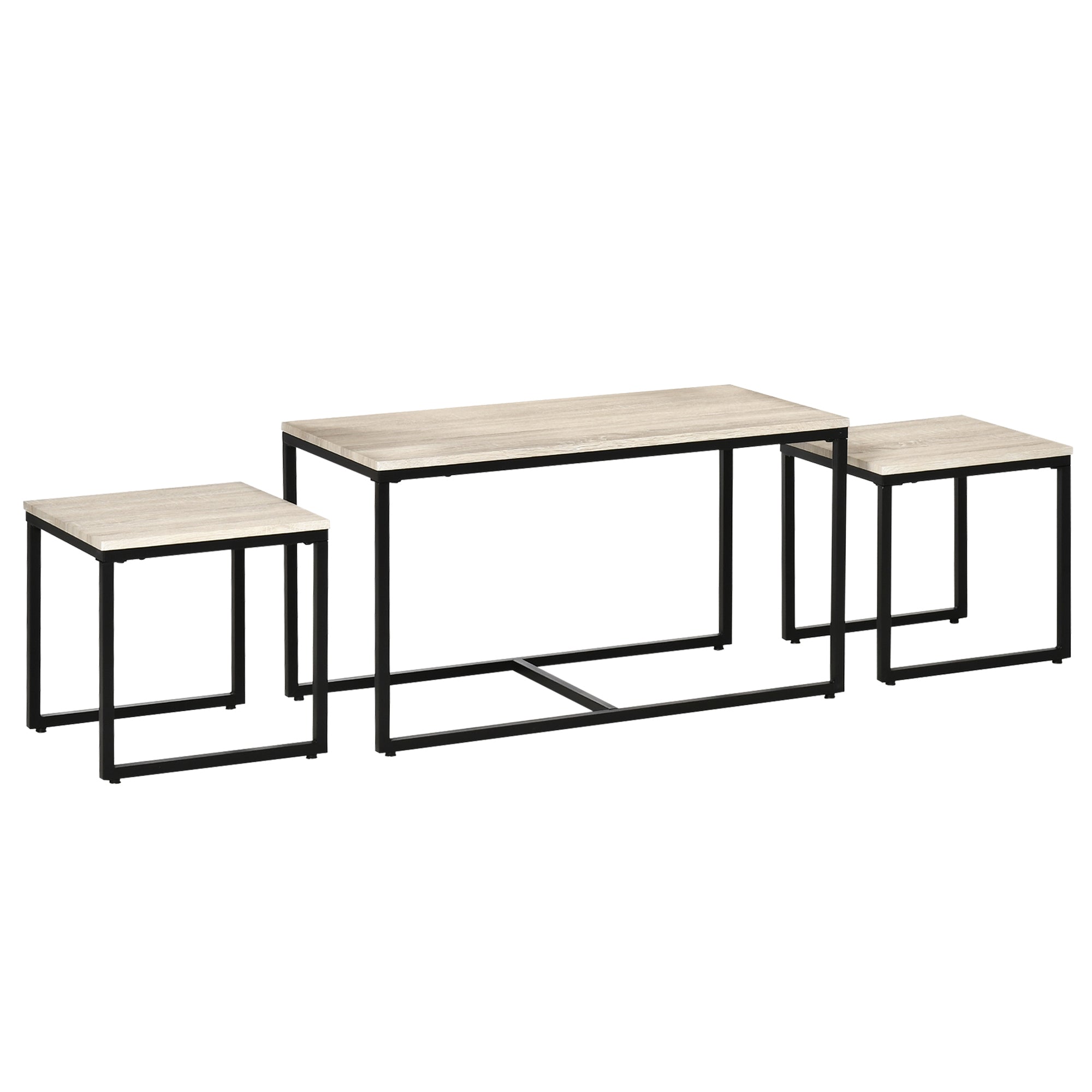HOMCOM Nesting Coffee Table Set of 3, Modern End Tables with Black Metal Frame for Living Room Home Furniture, Natural