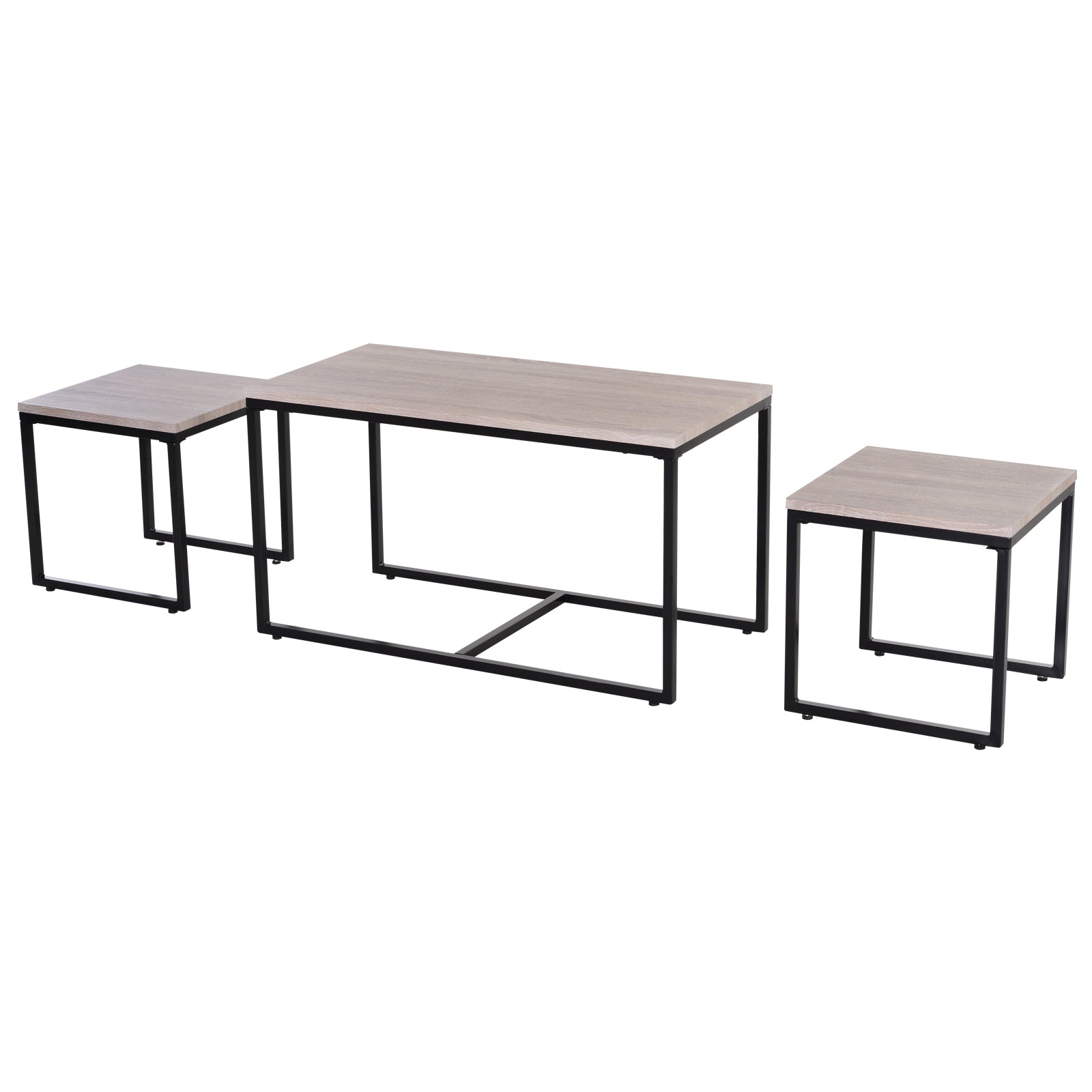 HOMCOM Nesting Coffee Table Set of 3, Modern End Tables with Black Metal Frame for Living Room Home Furniture, Natural