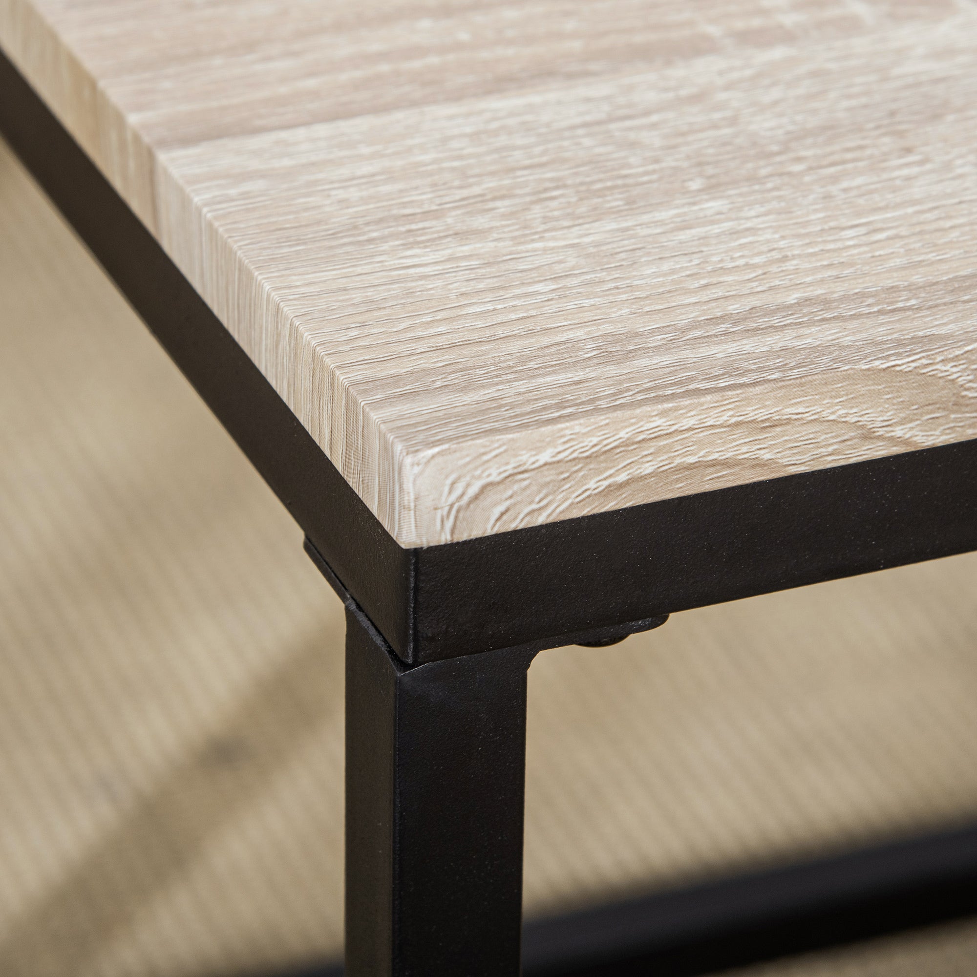 HOMCOM Nesting Coffee Table Set of 3, Modern End Tables with Black Metal Frame for Living Room Home Furniture, Natural