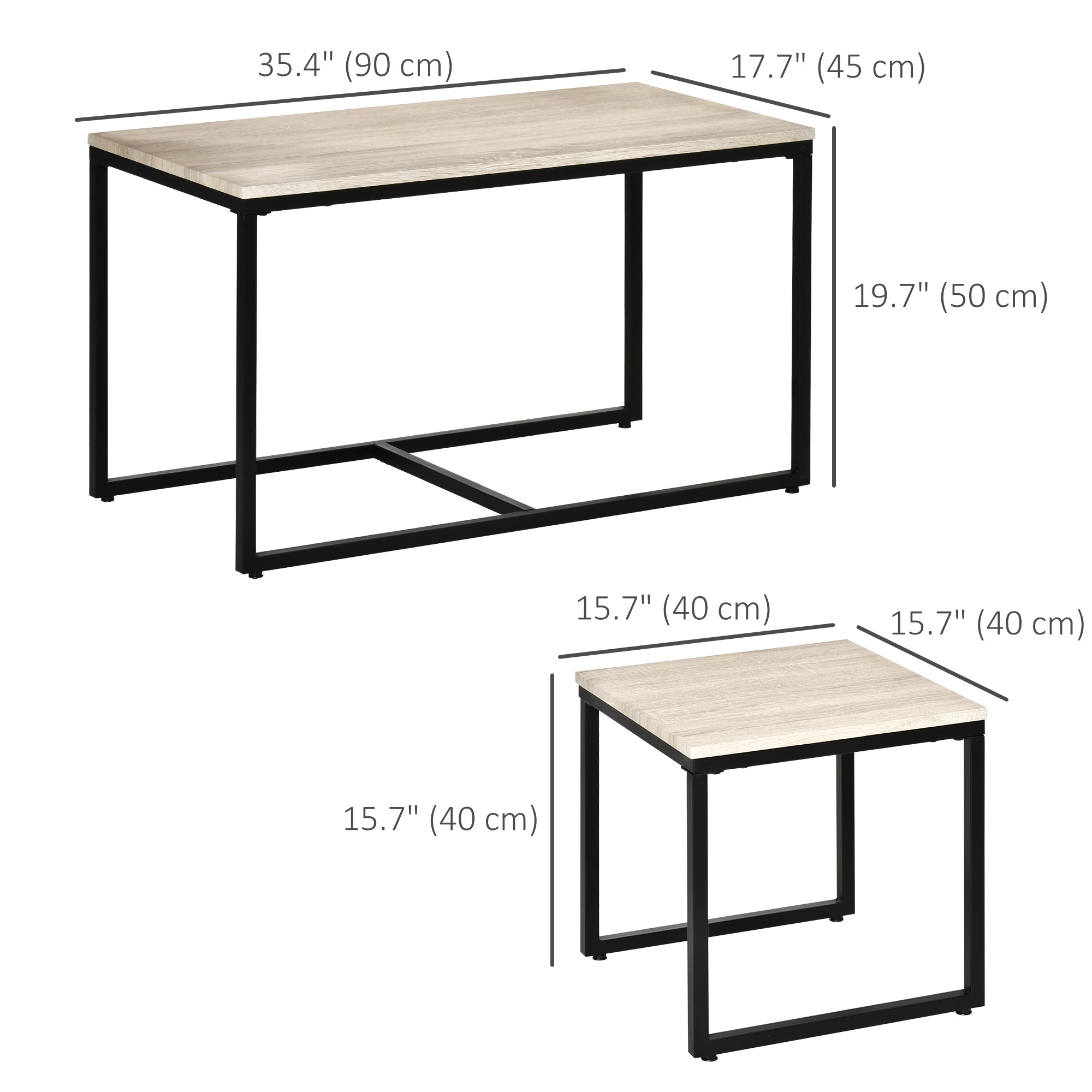 HOMCOM Nesting Coffee Table Set of 3, Modern End Tables with Black Metal Frame for Living Room Home Furniture, Natural