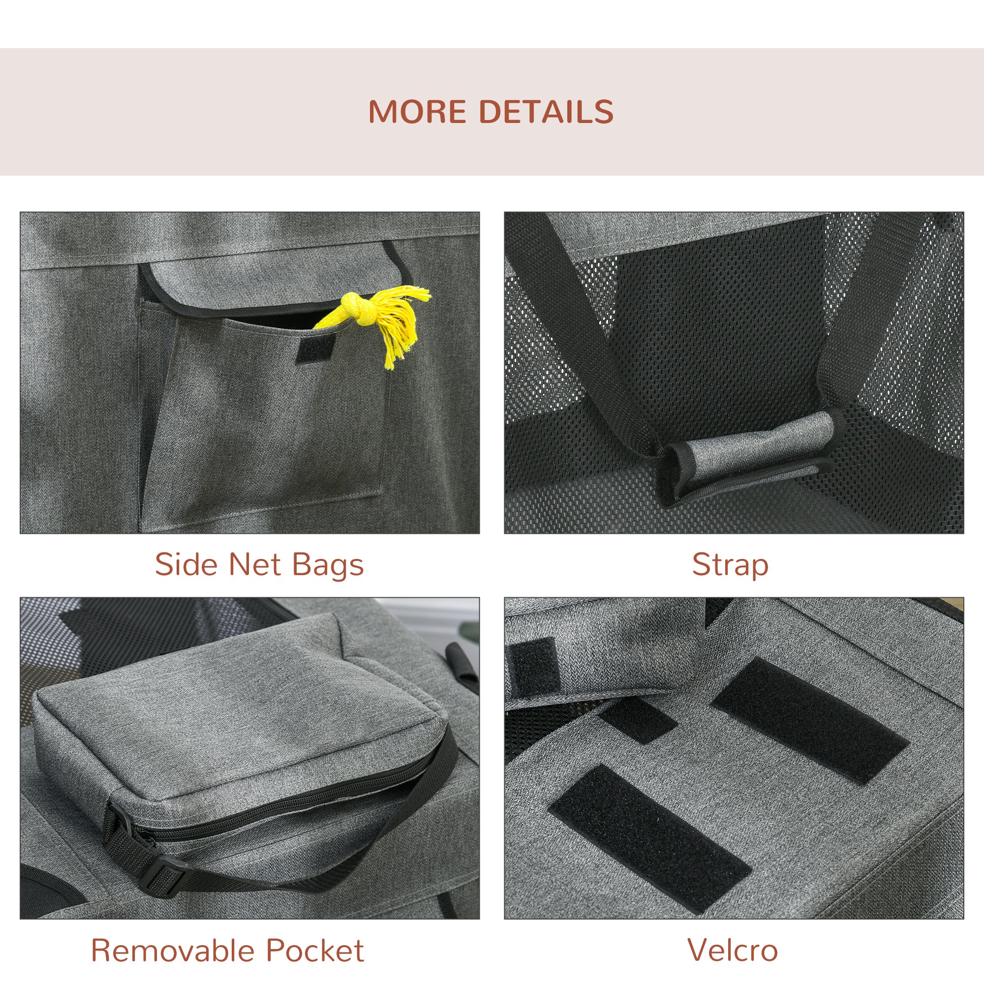 PawHut Foldable Pet Carrier for Small and Miniature Dogs, Portable Cat Carrier Soft Side Pet Travel Crate with Removable Mat, Storage Bags, Breathable Mesh 70 x 51 x 50cm - Grey