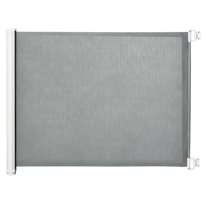 PawHut Retractable Pet Gate, 32.5" Tall, Extends to 45.3" Wide, Foldable Mesh Dog Gate for house, w/ Single Hand Operation, for Stairs, Doorways, Hallways - Grey