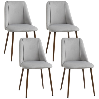 HOMCOM Dining Chairs Set of 4, Modern Kitchen Chairs with Velvet-touch Upholstery, Curved Back and Wood-grain Steel Legs, Accent Chairs for Living Room, Bedroom, Grey