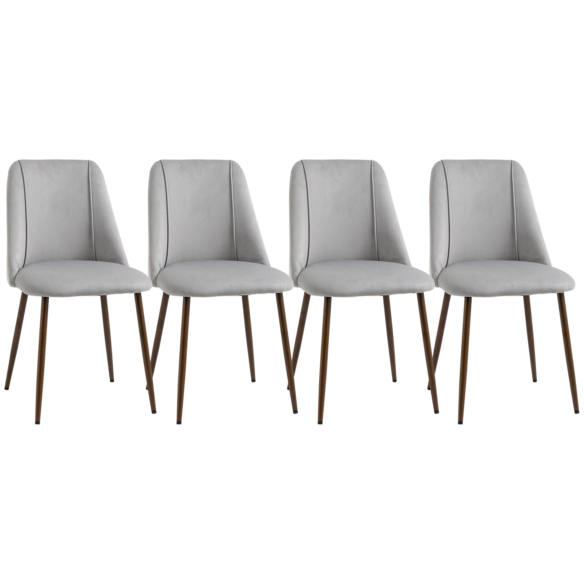 HOMCOM Dining Chairs Set of 4, Modern Kitchen Chairs with Velvet-touch Upholstery, Curved Back and Wood-grain Steel Legs, Accent Chairs for Living Room, Bedroom, Grey