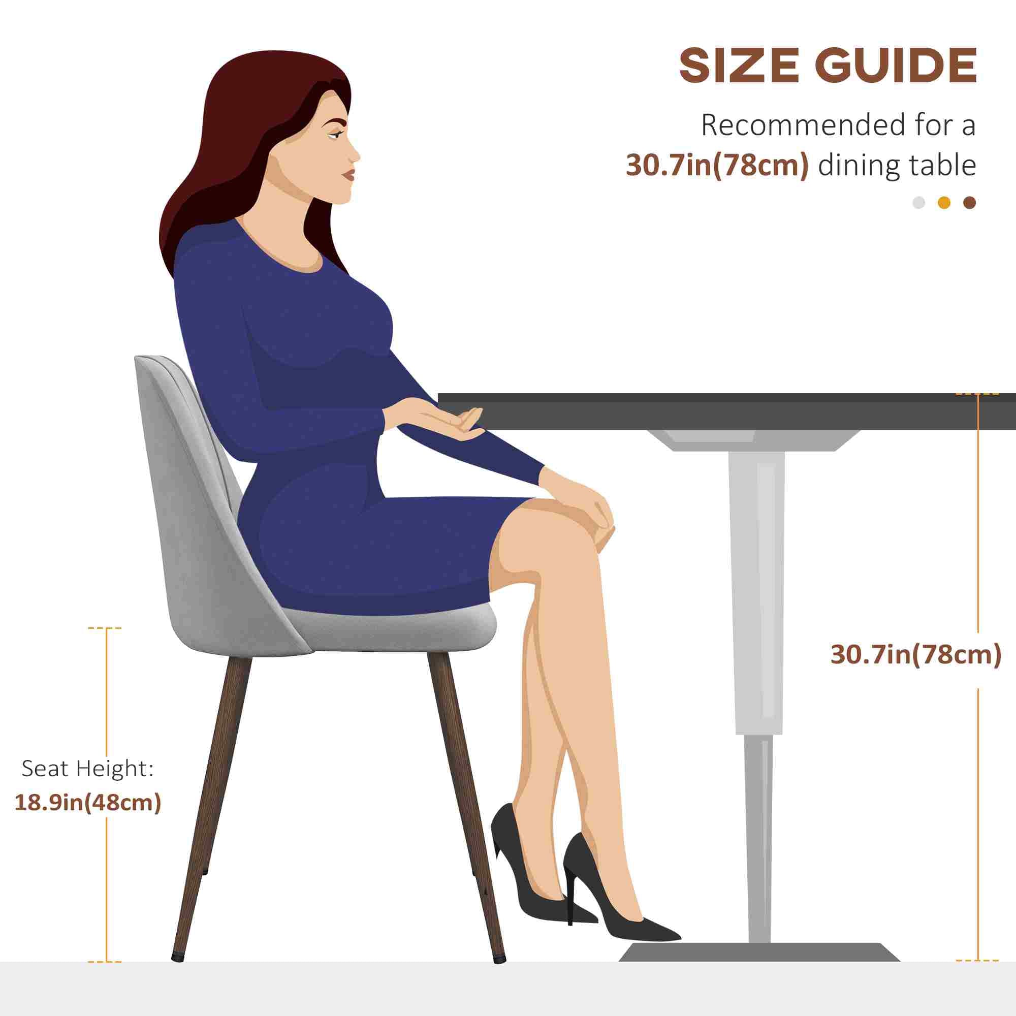 HOMCOM Dining Chairs Set of 4, Modern Kitchen Chairs with Velvet-touch Upholstery, Curved Back and Wood-grain Steel Legs, Accent Chairs for Living Room, Bedroom, Grey