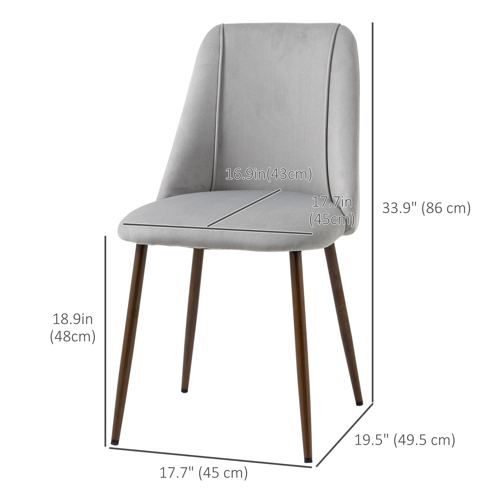 HOMCOM Dining Chairs Set of 4, Modern Kitchen Chairs with Velvet-touch Upholstery, Curved Back and Wood-grain Steel Legs, Accent Chairs for Living Room, Bedroom, Grey