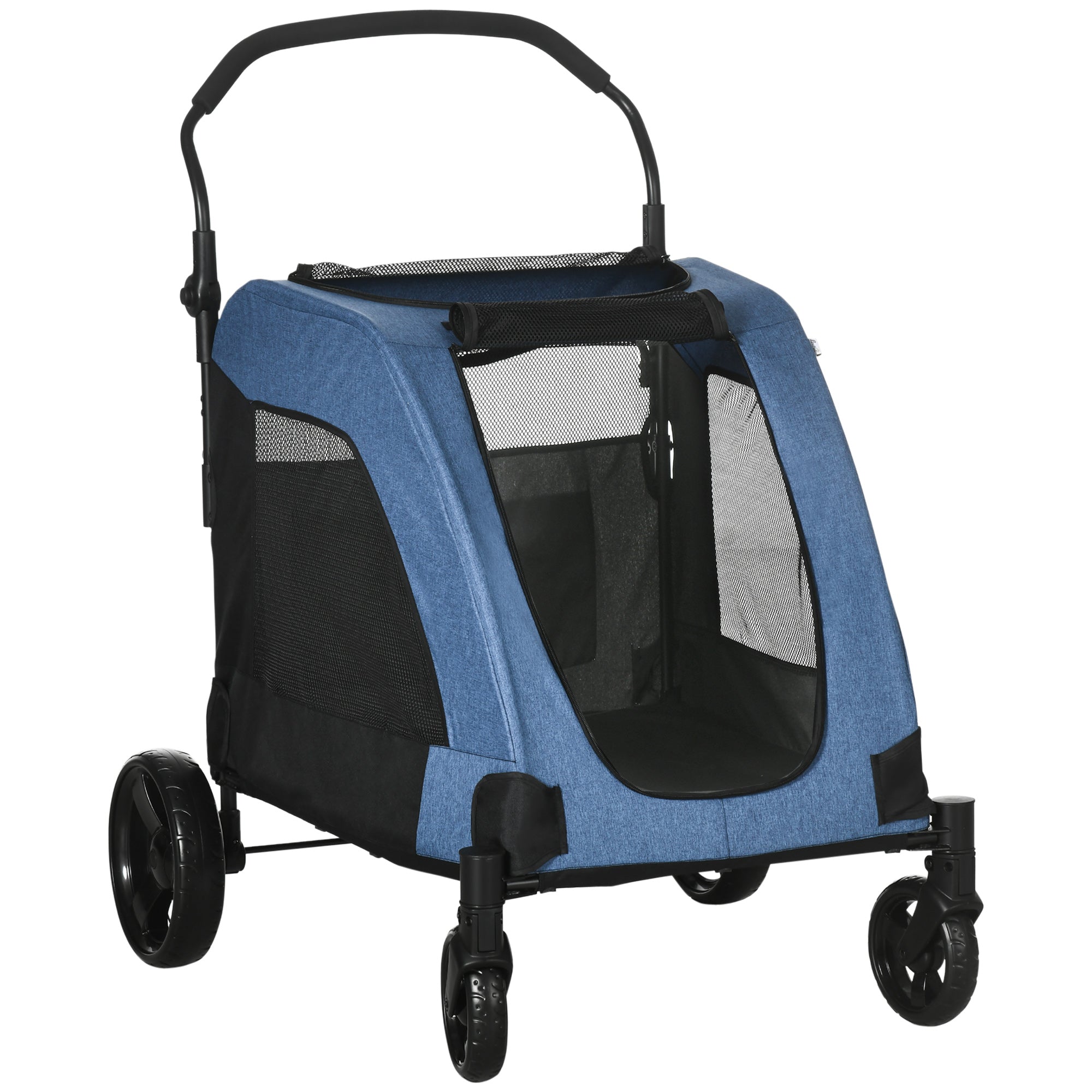 PawHut Dog Stroller for Medium and Large Dogs, 4 Wheels Folding Pet Cat Stroller With Universal Wheels, Storage Basket, safety leash, Blue